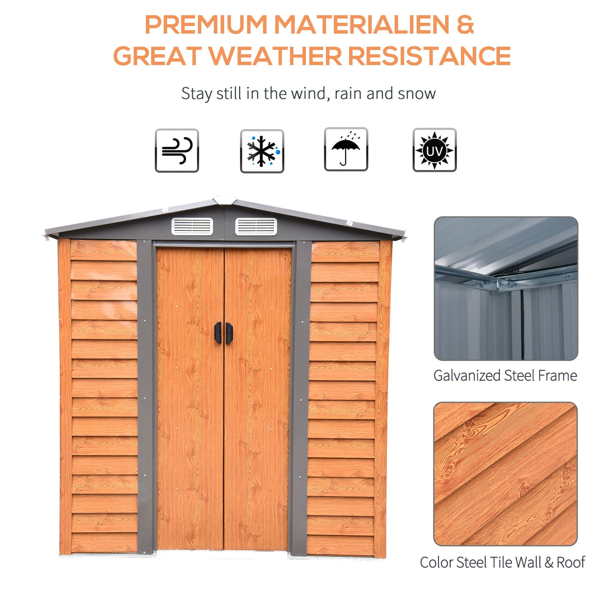 Outsunny 6.5 x 5ft Garden Shed, Metal Storage Tool House Gardening Tool Storage with Shutter Vents, Brown - SGP Garden Ltd