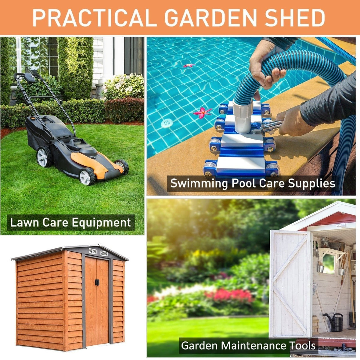 Outsunny 6.5 x 5ft Garden Shed, Metal Storage Tool House Gardening Tool Storage with Shutter Vents, Brown - SGP Garden Ltd