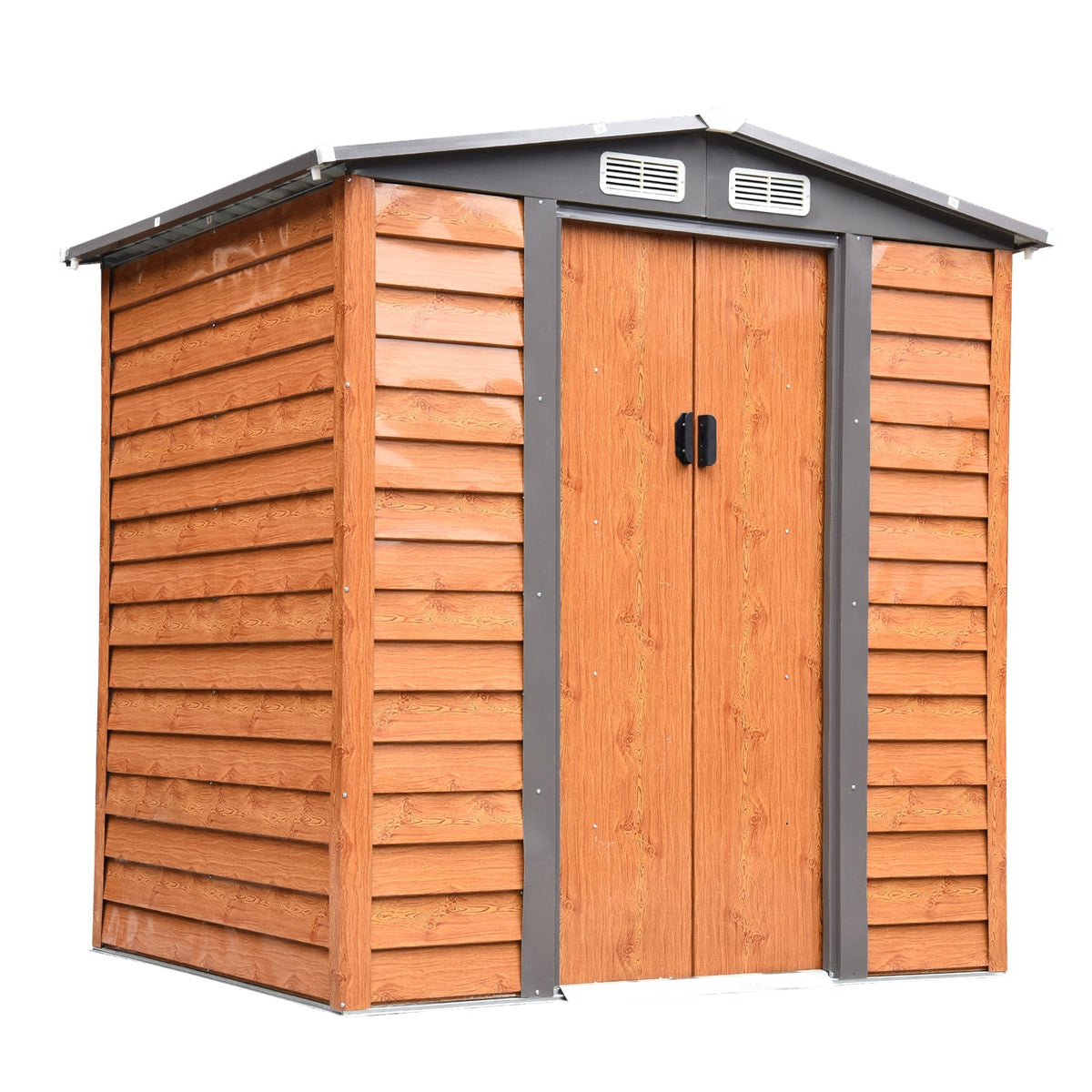 Outsunny 6.5 x 5ft Garden Shed, Metal Storage Tool House Gardening Tool Storage with Shutter Vents, Brown - SGP Garden Ltd