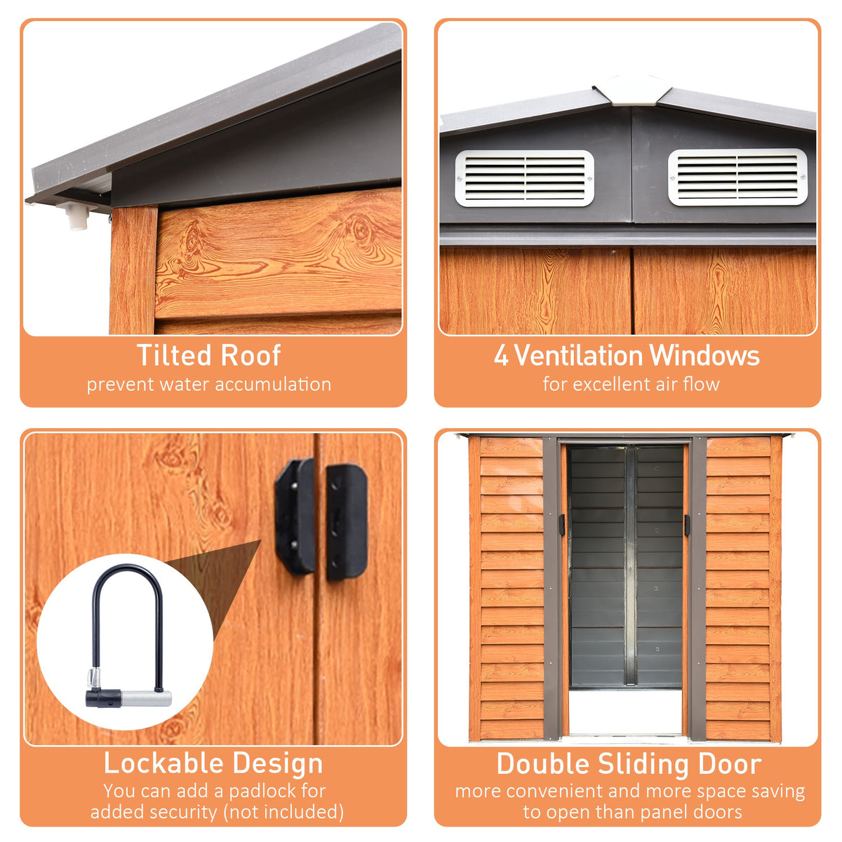 Outsunny 6.5 x 5ft Garden Shed, Metal Storage Tool House Gardening Tool Storage with Shutter Vents, Brown - SGP Garden Ltd