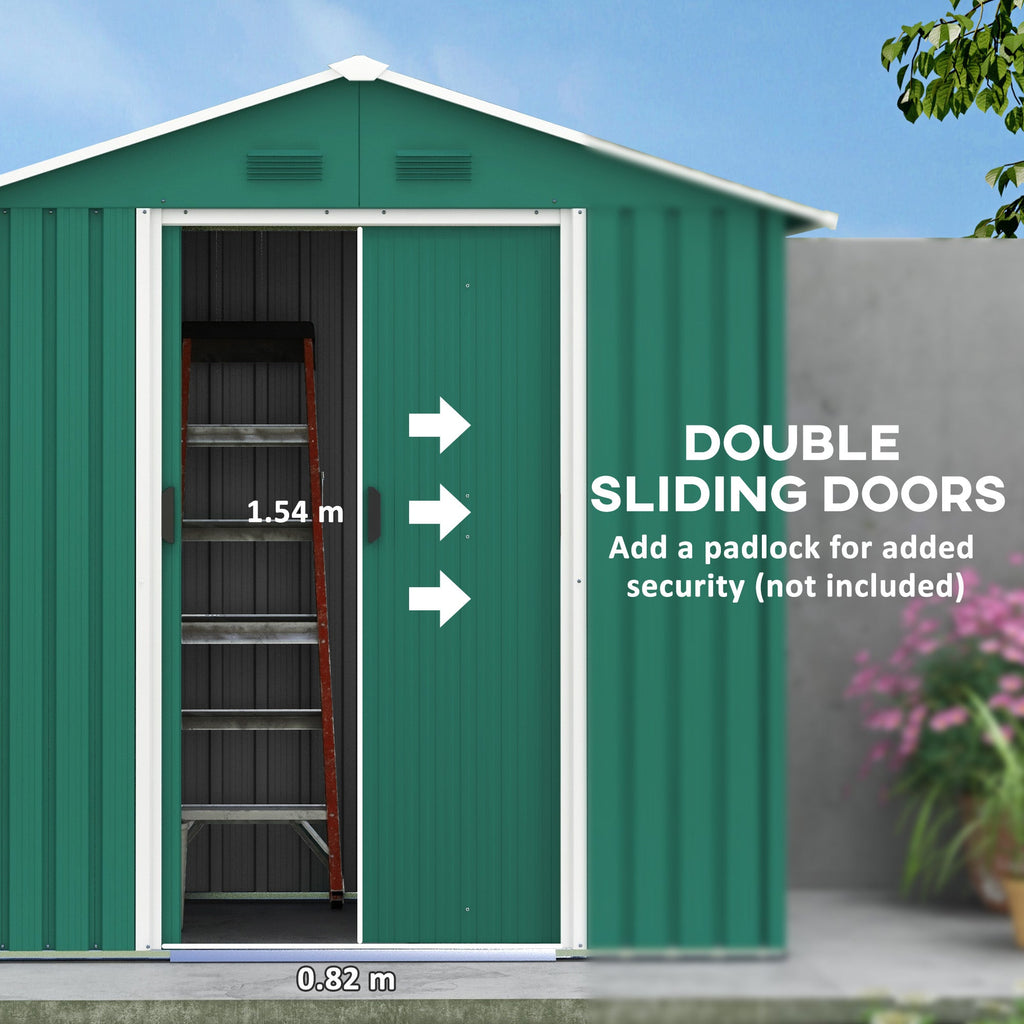 Outsunny 6.5ft x 3.5ft Metal Garden Storage Shed for Outdoor Tool Storage with Double Sliding Doors and 4 Vents, Green - SGP Garden Ltd