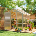 Outsunny 6.6 x 6ft Wooden Polycarbonate Greenhouse with Lockable Door, Brown - SGP Garden Ltd