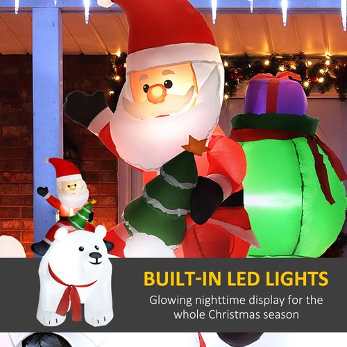 Outsunny 6.6FT Christmas Inflatable Santa Claus w/ Polar Bear for Graden - SGP Garden Ltd