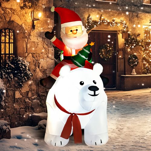 Outsunny 6.6FT Christmas Inflatable Santa Claus w/ Polar Bear for Graden - SGP Garden Ltd