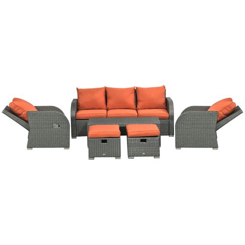 Outsunny 6pc Padded Outdoor Rattan Wicker 3-Seat Sofa Recliner Footstool Table - SGP Garden Ltd