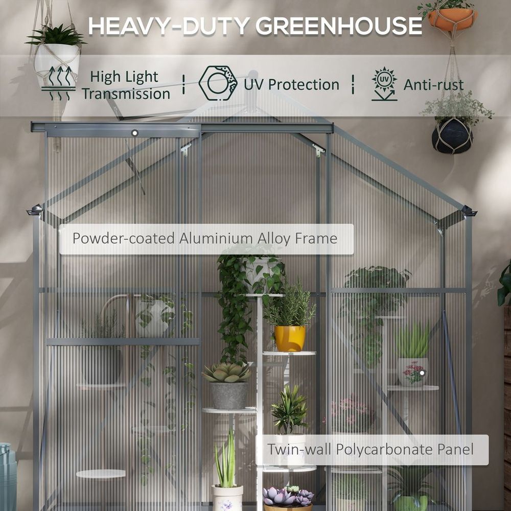Outsunny 6x2.5ft Polycarbonate Greenhouse Aluminium Dark Grey - Durable, Spacious & Efficient - SGP Garden Ltd