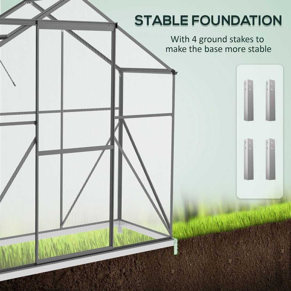 Outsunny 6x2.5ft Polycarbonate Greenhouse Aluminium Dark Grey - Durable, Spacious & Efficient - SGP Garden Ltd