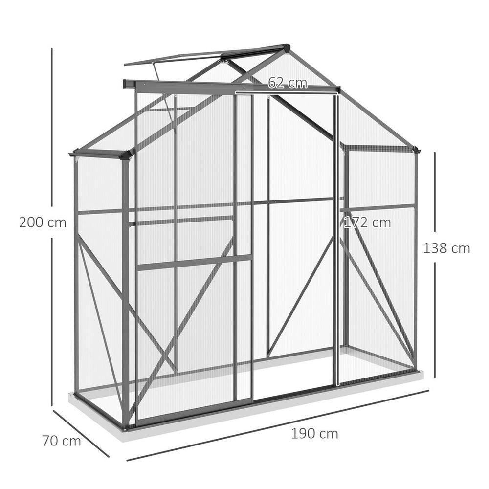 Outsunny 6x2.5ft Polycarbonate Greenhouse Aluminium Dark Grey - Durable, Spacious & Efficient - SGP Garden Ltd