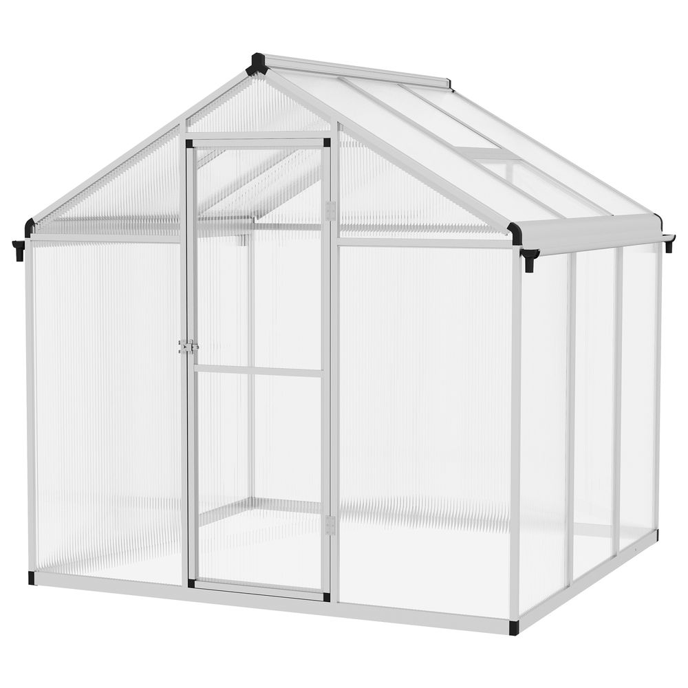Outsunny 6x6ft Aluminium Greenhouse - Door Window Galvanised Base PC Panel - SGP Garden Ltd