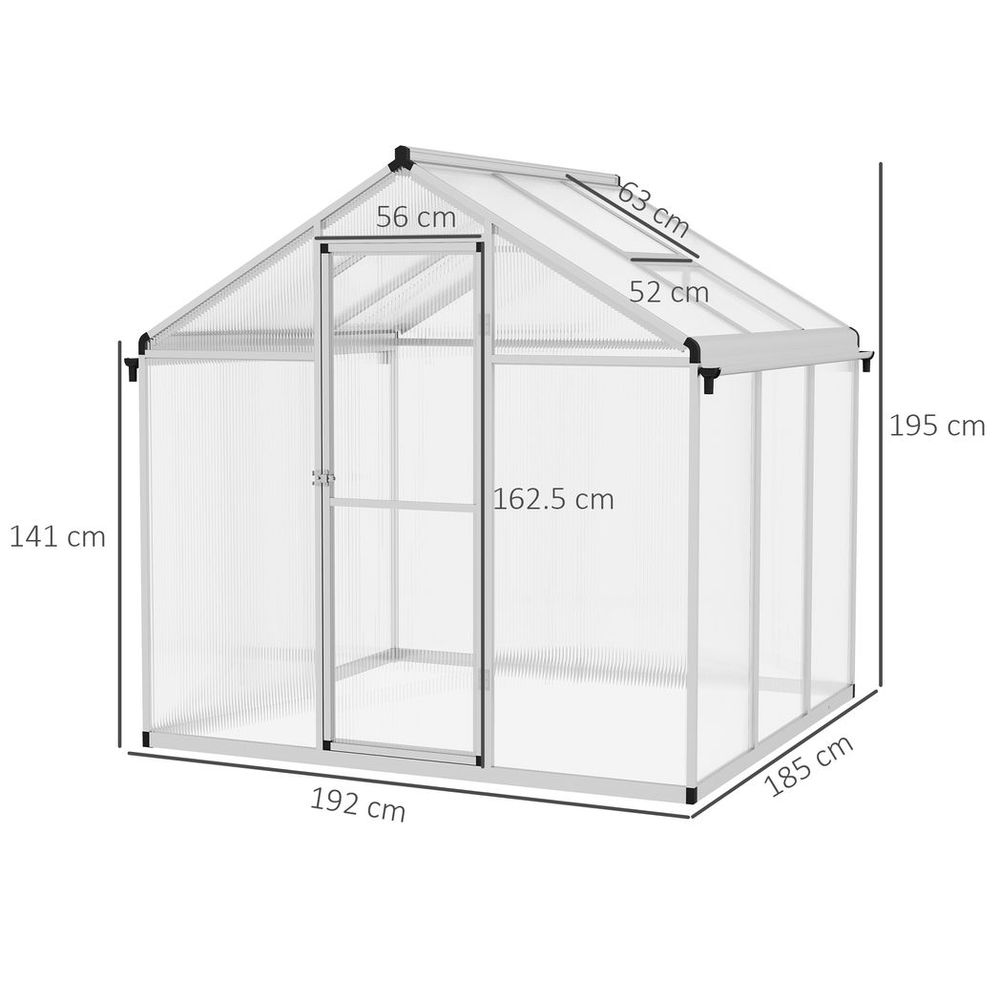 Outsunny 6x6ft Aluminium Greenhouse - Door Window Galvanised Base PC Panel - SGP Garden Ltd