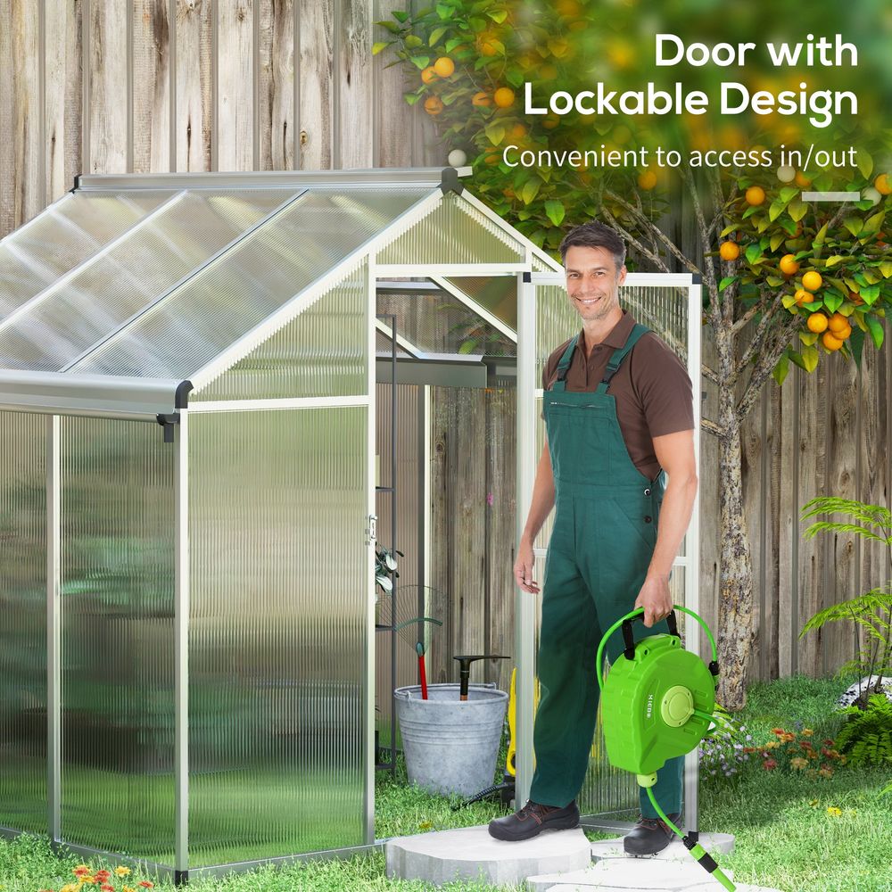 Outsunny 6x6ft Aluminium Greenhouse - Door Window Galvanised Base PC Panel - SGP Garden Ltd