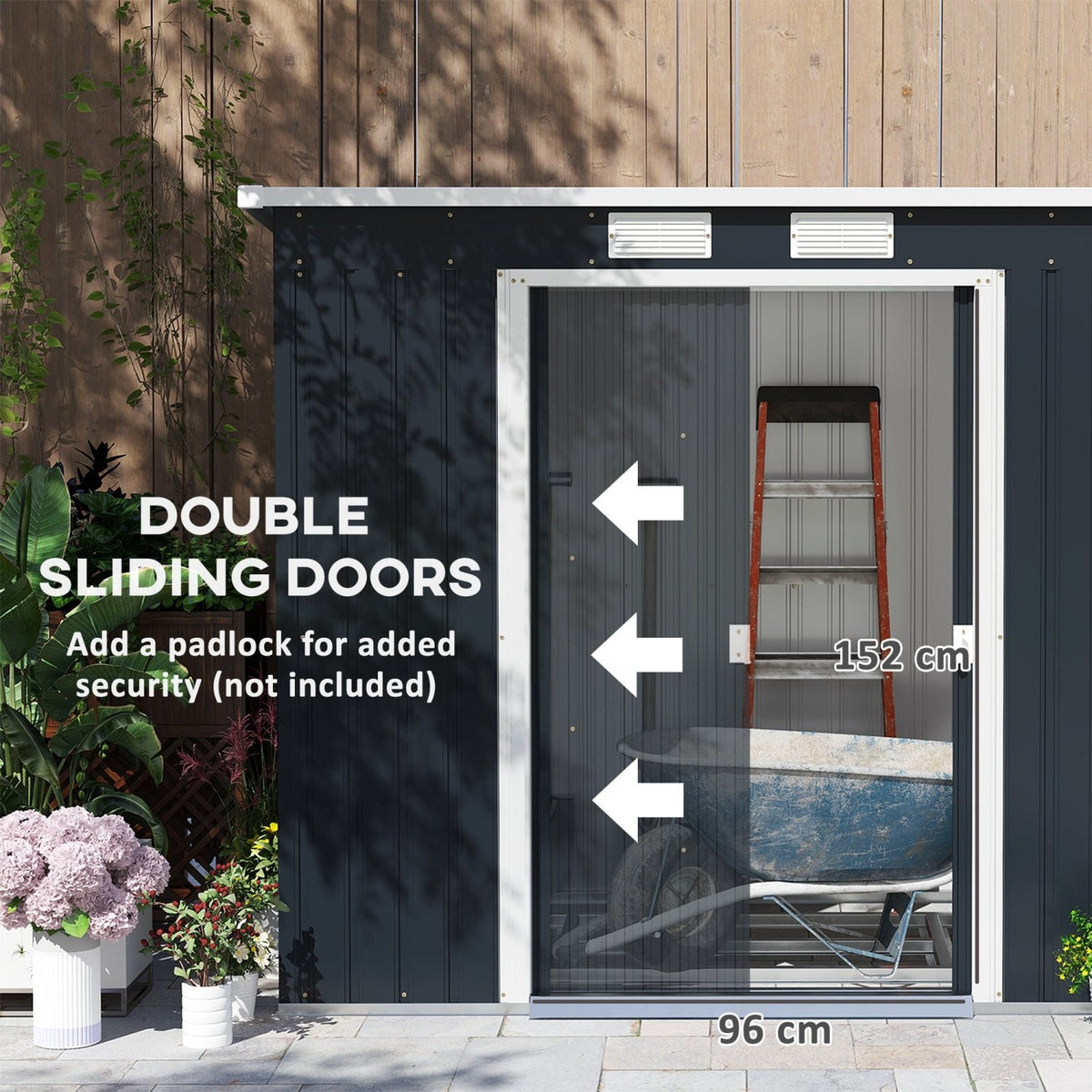 Outsunny 7 x 4ft Galvanised Steel Garden Shed, with Foundation Kit - Dark Grey - SGP Garden Ltd