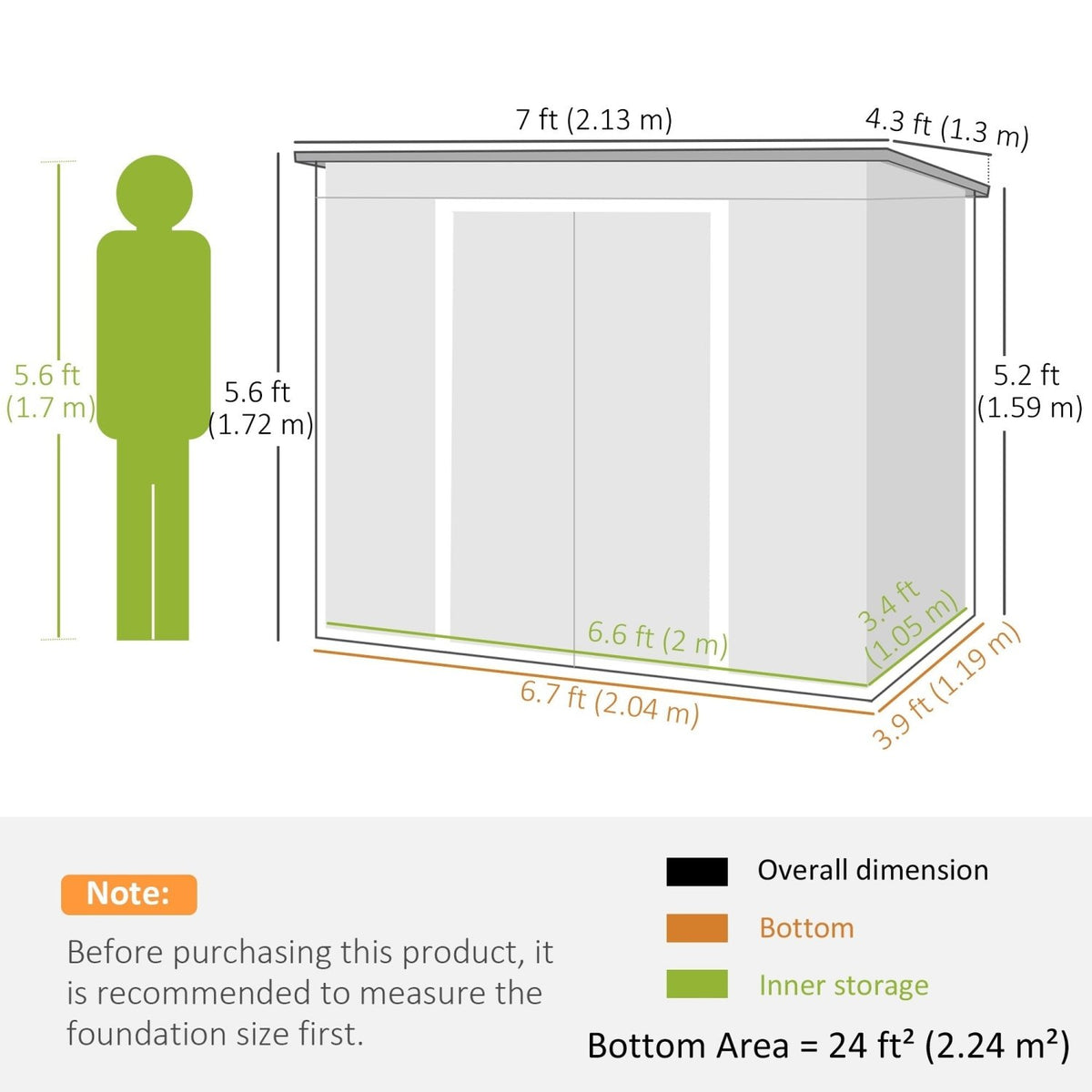 Outsunny 7 x 4ft Galvanised Steel Garden Shed, with Foundation Kit - Dark Grey - SGP Garden Ltd