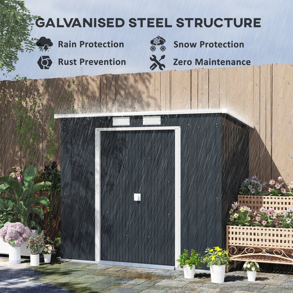 Outsunny 7 x 4ft Galvanised Steel Garden Shed, with Foundation Kit - Dark Grey - SGP Garden Ltd