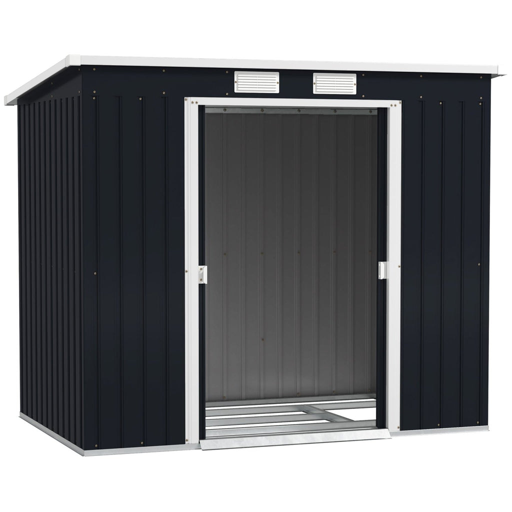 Outsunny 7 x 4ft Galvanised Steel Garden Shed, with Foundation Kit - Dark Grey - SGP Garden Ltd