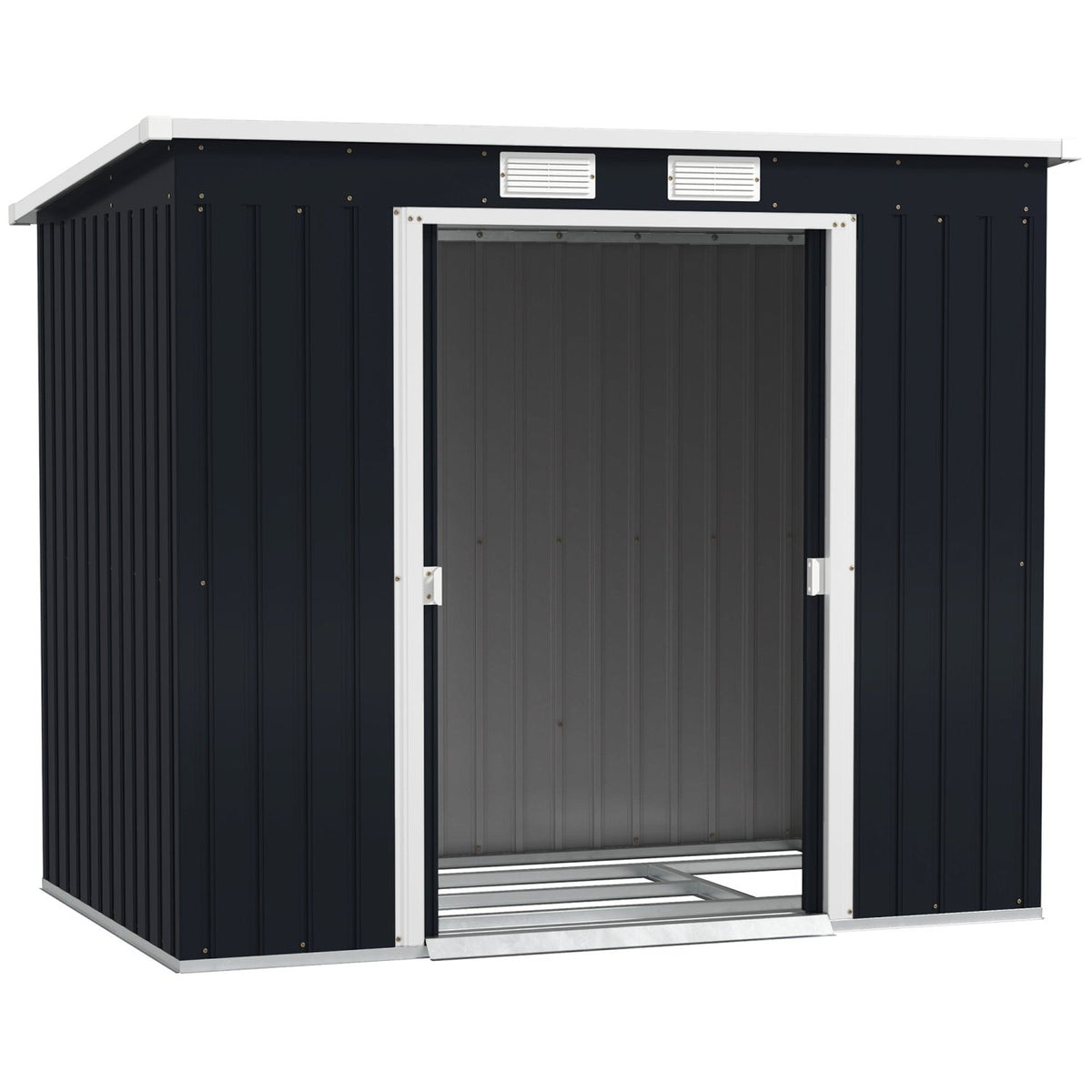 Outsunny 7 x 4ft Galvanised Steel Garden Shed, with Foundation Kit - Dark Grey - SGP Garden Ltd
