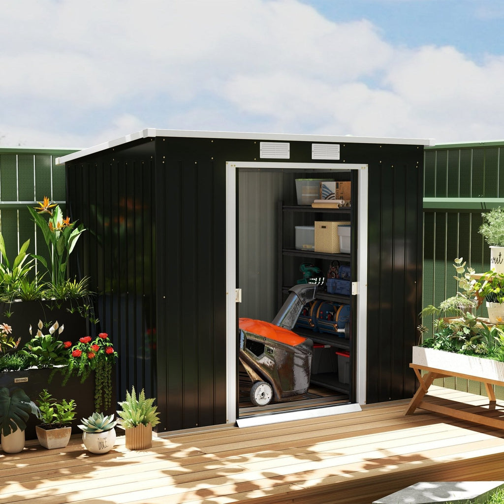 Outsunny 7 x 4ft Galvanised Steel Garden Shed, with Foundation Kit - Dark Grey - SGP Garden Ltd