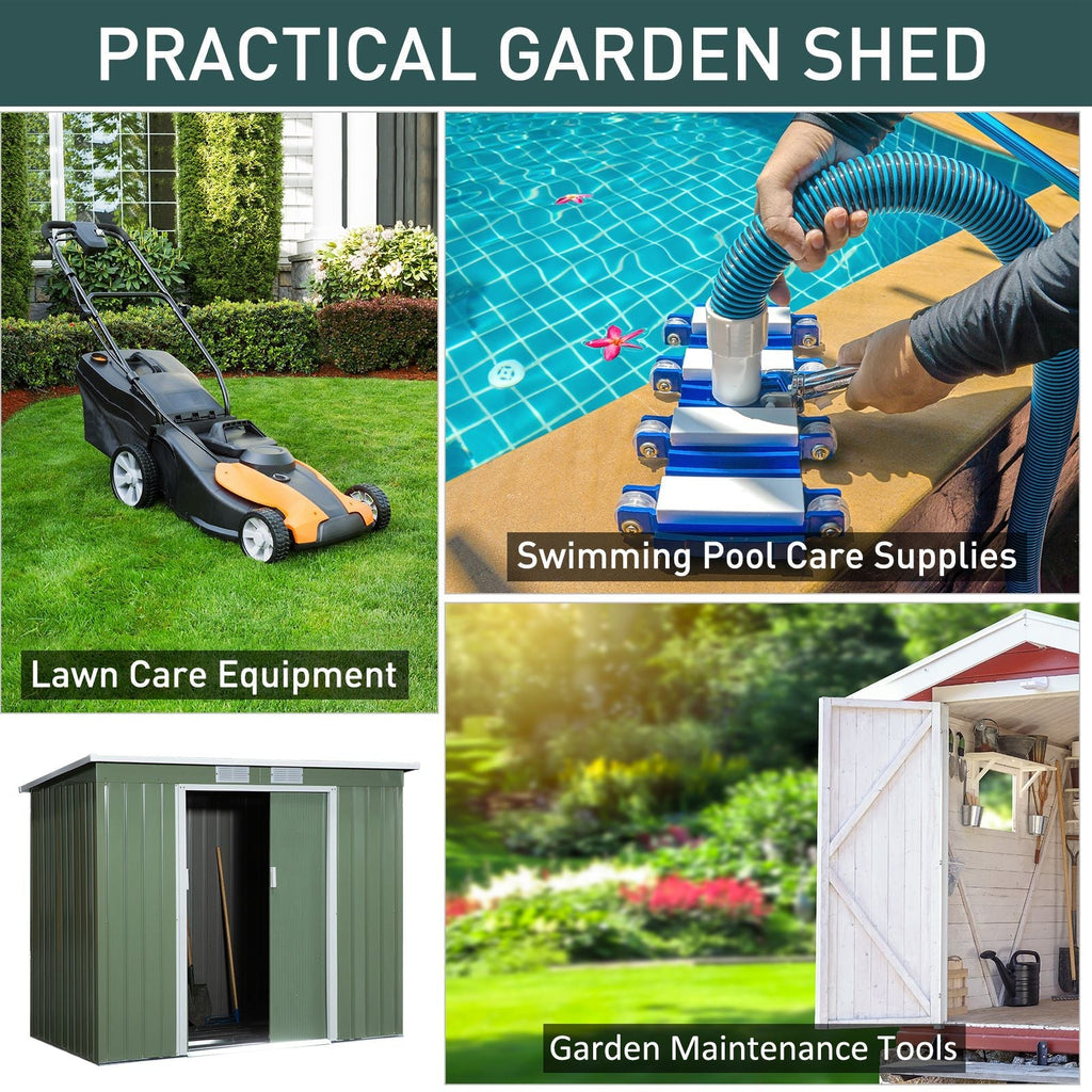 Outsunny 7 x 4ft Galvanised Steel Garden Shed, with Foundation Kit - Green - SGP Garden Ltd