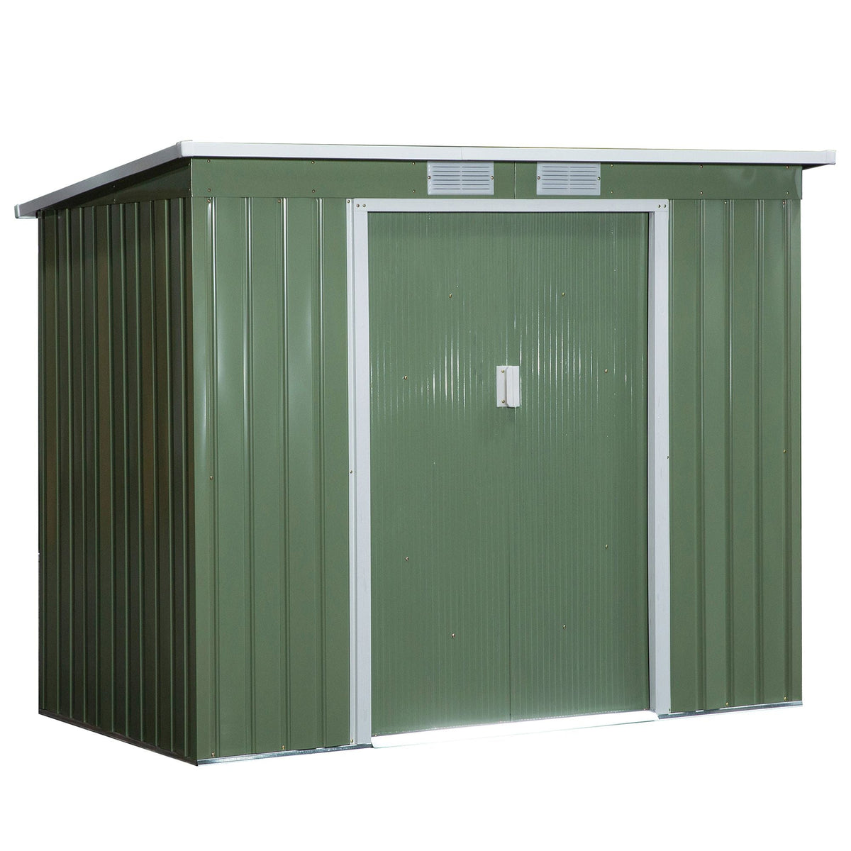 Outsunny 7 x 4ft Galvanised Steel Garden Shed, with Foundation Kit - Green - SGP Garden Ltd