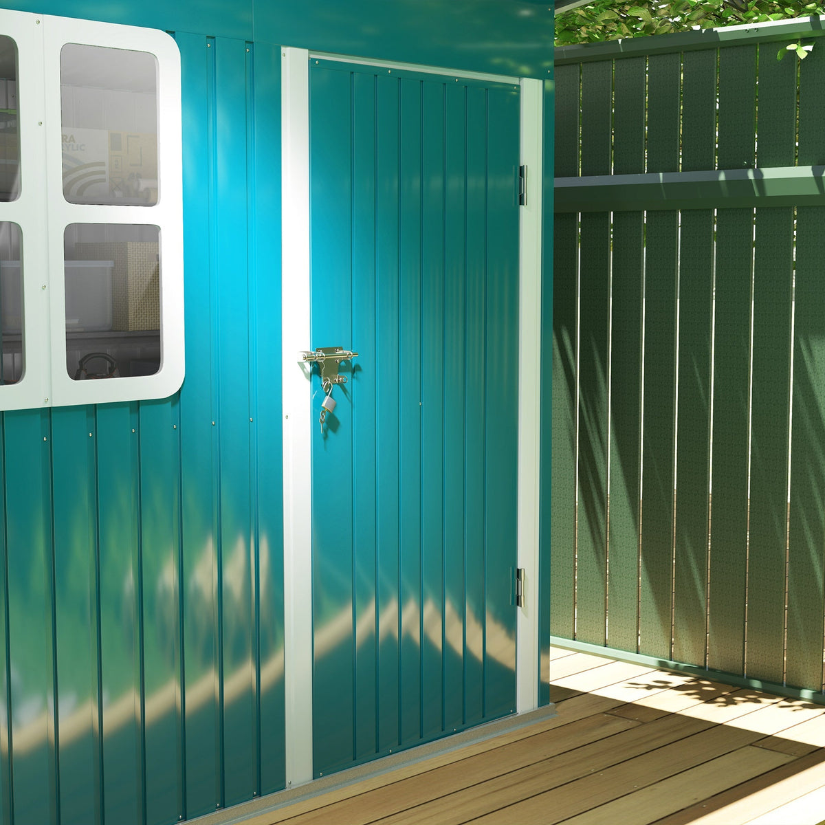 Outsunny 7 x 4ft Galvanised Steel Garden Shed, with Lock and Gloves - Green - SGP Garden Ltd