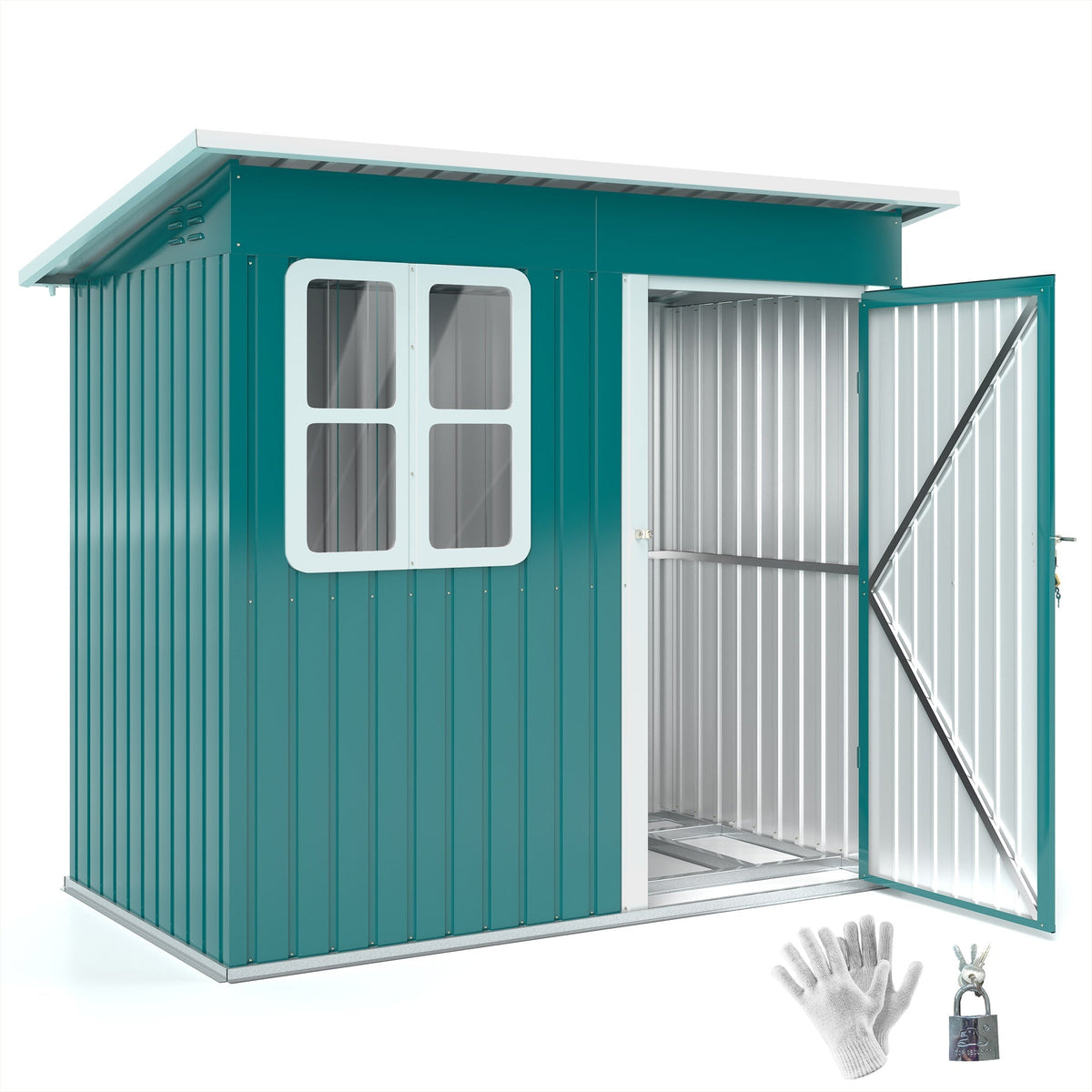 Outsunny 7 x 4ft Galvanised Steel Garden Shed, with Lock and Gloves - Green - SGP Garden Ltd