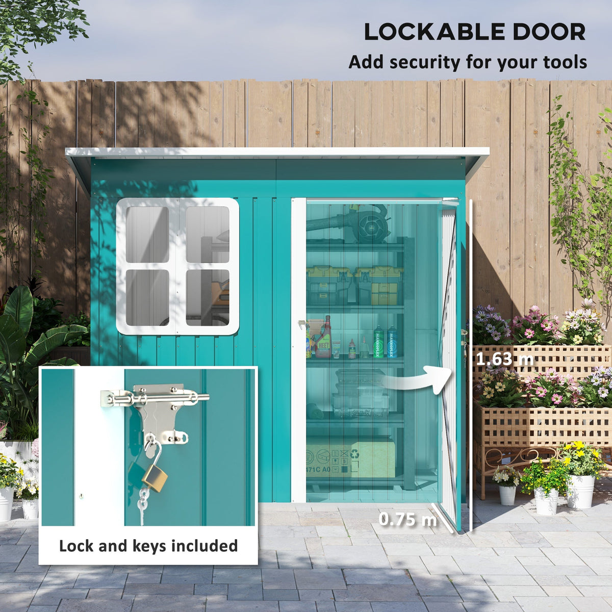 Outsunny 7 x 4ft Galvanised Steel Garden Shed, with Lock and Gloves - Green - SGP Garden Ltd