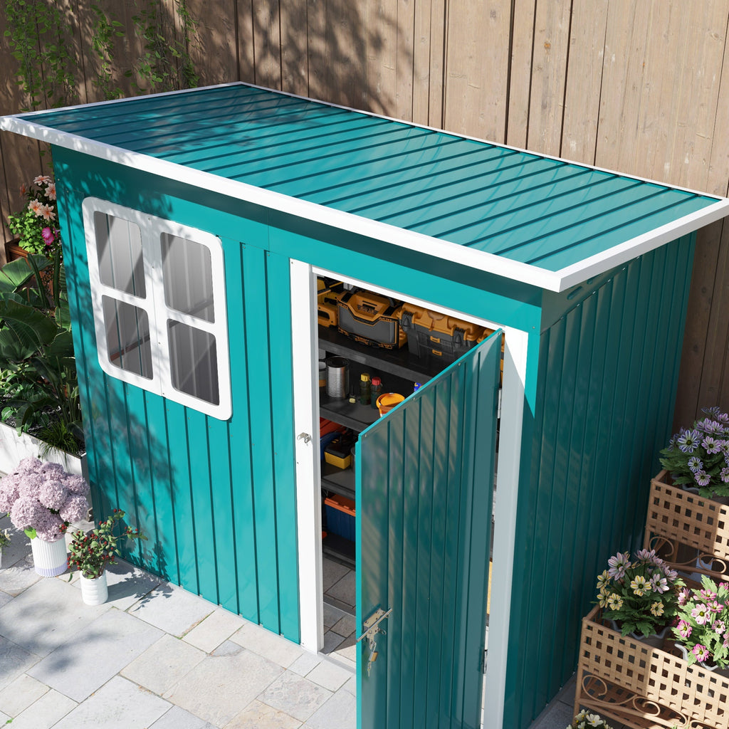 Outsunny 7 x 4ft Galvanised Steel Garden Shed, with Lock and Gloves - Green - SGP Garden Ltd