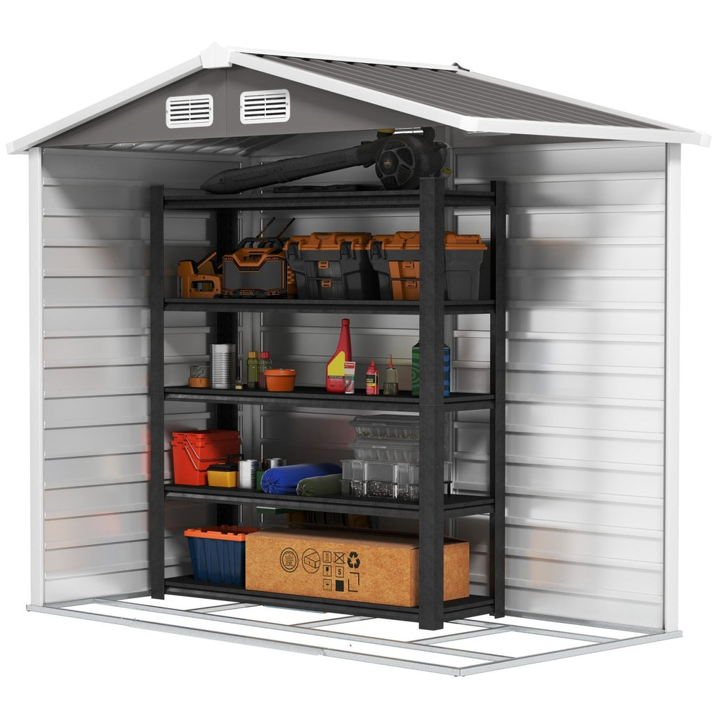 Outsunny 7 x 4ft Garden Shed, Easy to Assemble, Upgraded Galvanised Steel Frame with Foundation Kit, Double Doors with Lock, Outdoor Metal Shed with Vents and Gloves, Garden Storage Shed, Light Grey - SGP Garden Ltd