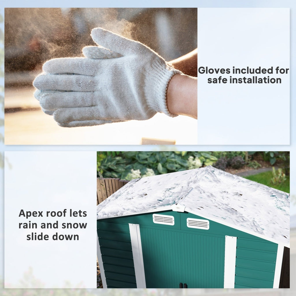 Outsunny 7 x 4ft Garden Shed, Easy to Assemble, Upgraded Galvanised Steel Frame with Foundation Kit, Double Doors with Lock, Outdoor Metal Shed with Vents and Gloves, Garden Storage Shed, Green - SGP Garden Ltd