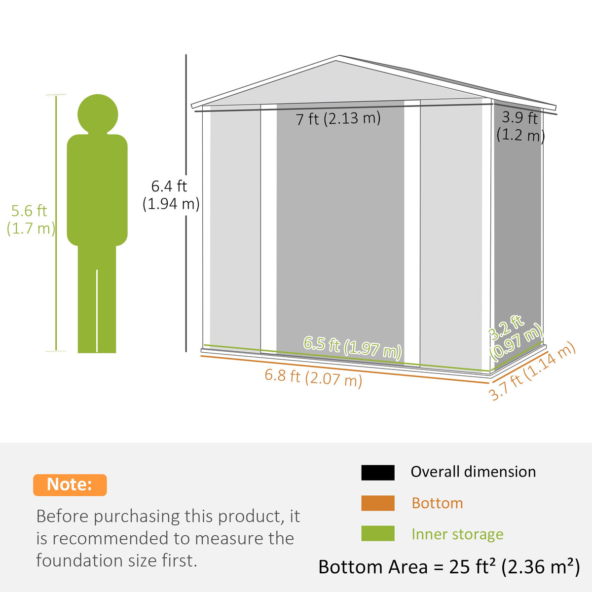 Outsunny 7 x 4ft Garden Shed, Easy to Assemble, Upgraded Galvanised Steel Frame with Foundation Kit, Double Doors with Lock, Outdoor Metal Shed with Vents and Gloves, Garden Storage Shed, Green - SGP Garden Ltd
