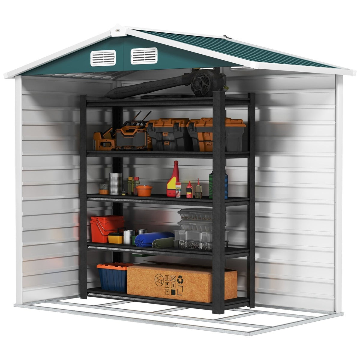 Outsunny 7 x 4ft Garden Shed, Easy to Assemble, Upgraded Galvanised Steel Frame with Foundation Kit, Double Doors with Lock, Outdoor Metal Shed with Vents and Gloves, Garden Storage Shed, Green - SGP Garden Ltd