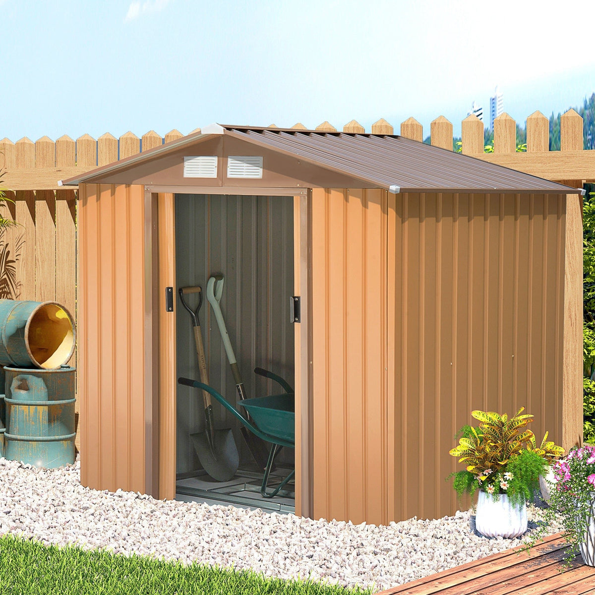 Outsunny 7 x 4ft Lockable Metal Garden Tool Storage Shed Storage - Light Brown - SGP Garden Ltd