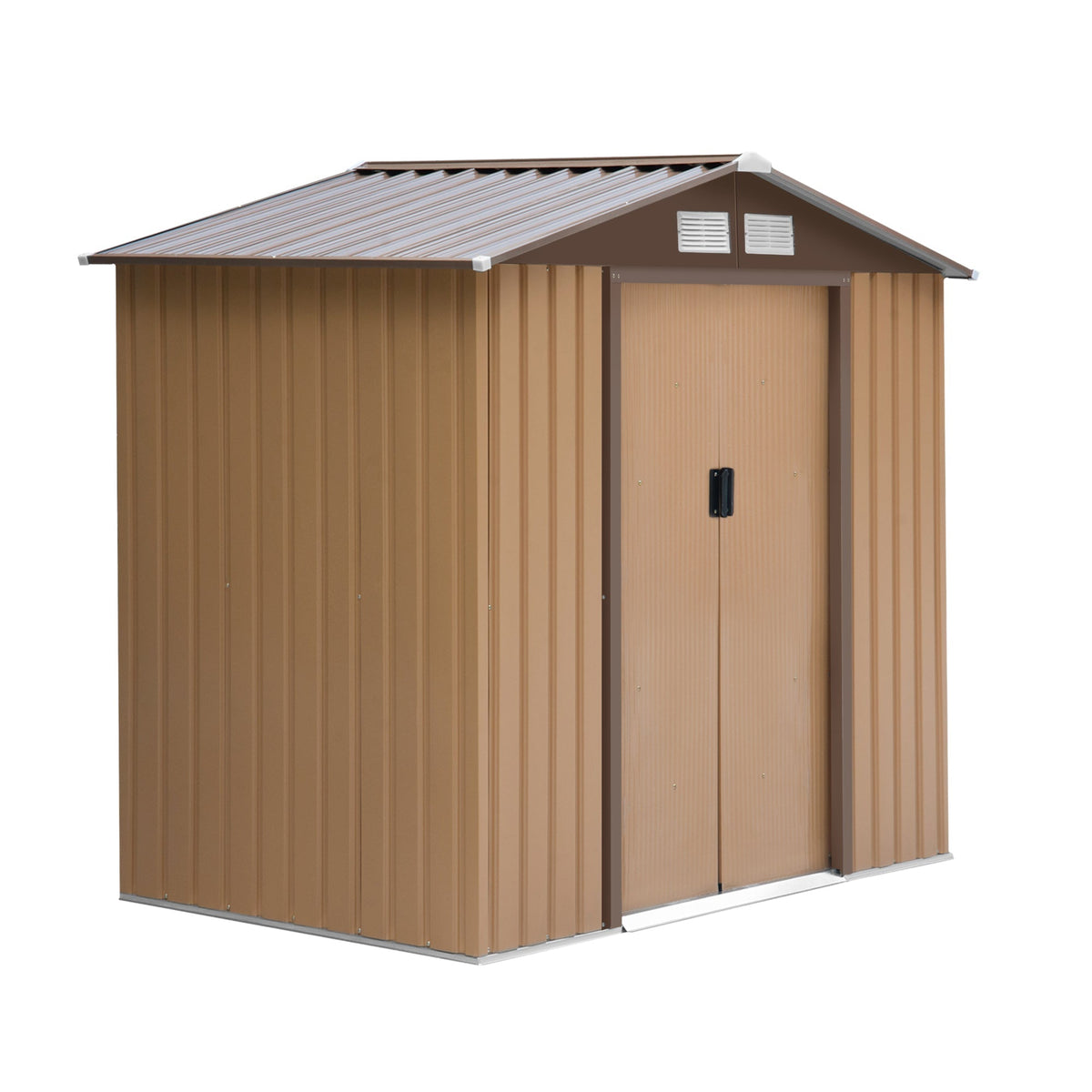 Outsunny 7 x 4ft Lockable Metal Garden Tool Storage Shed Storage - Light Brown - SGP Garden Ltd