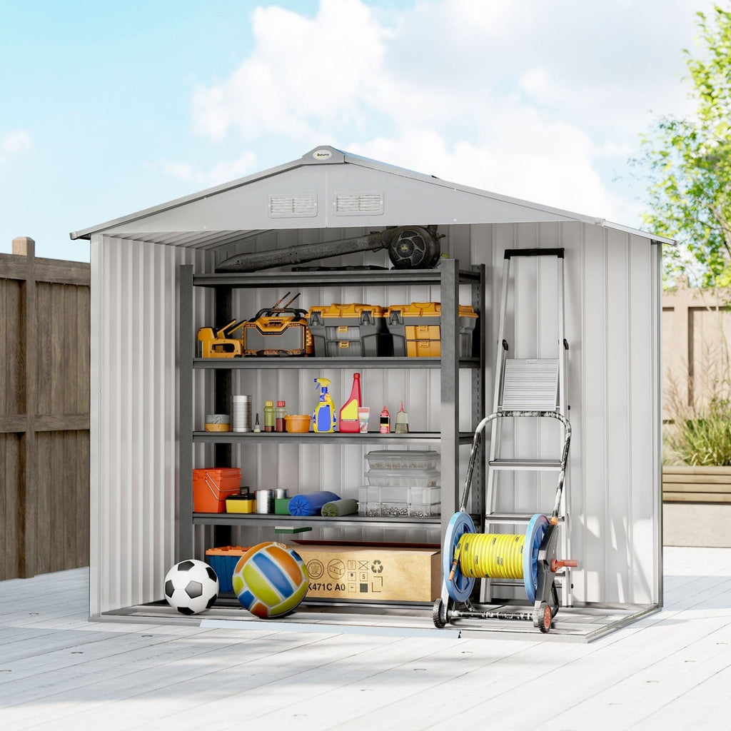 Outsunny 7 x 4ft Lockable Metal Garden Tool Storage Shed Storage - Light Grey - SGP Garden Ltd
