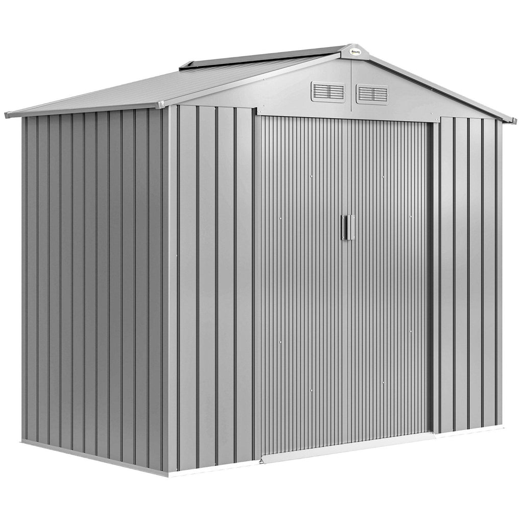 Outsunny 7 x 4ft Lockable Metal Garden Tool Storage Shed Storage - Light Grey - SGP Garden Ltd