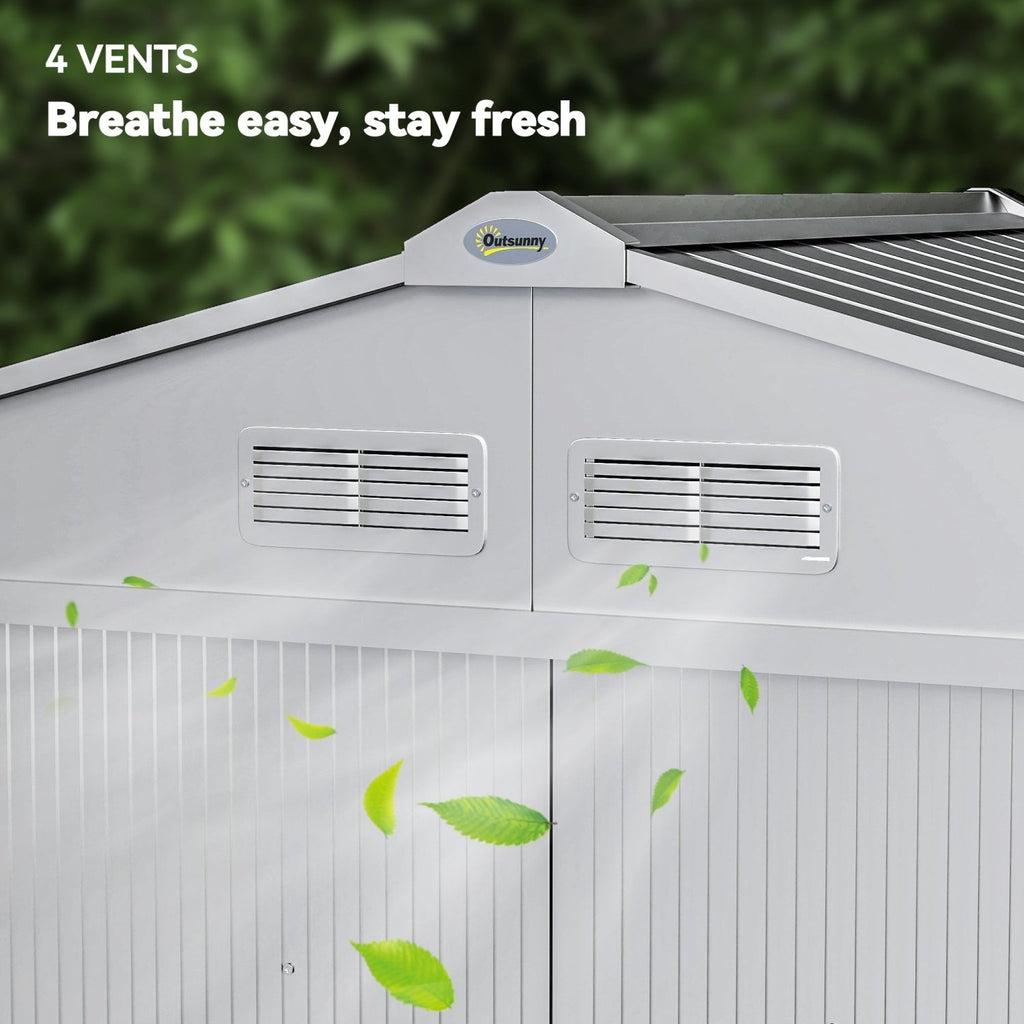 Outsunny 7 x 4ft Lockable Metal Garden Tool Storage Shed Storage - Light Grey - SGP Garden Ltd