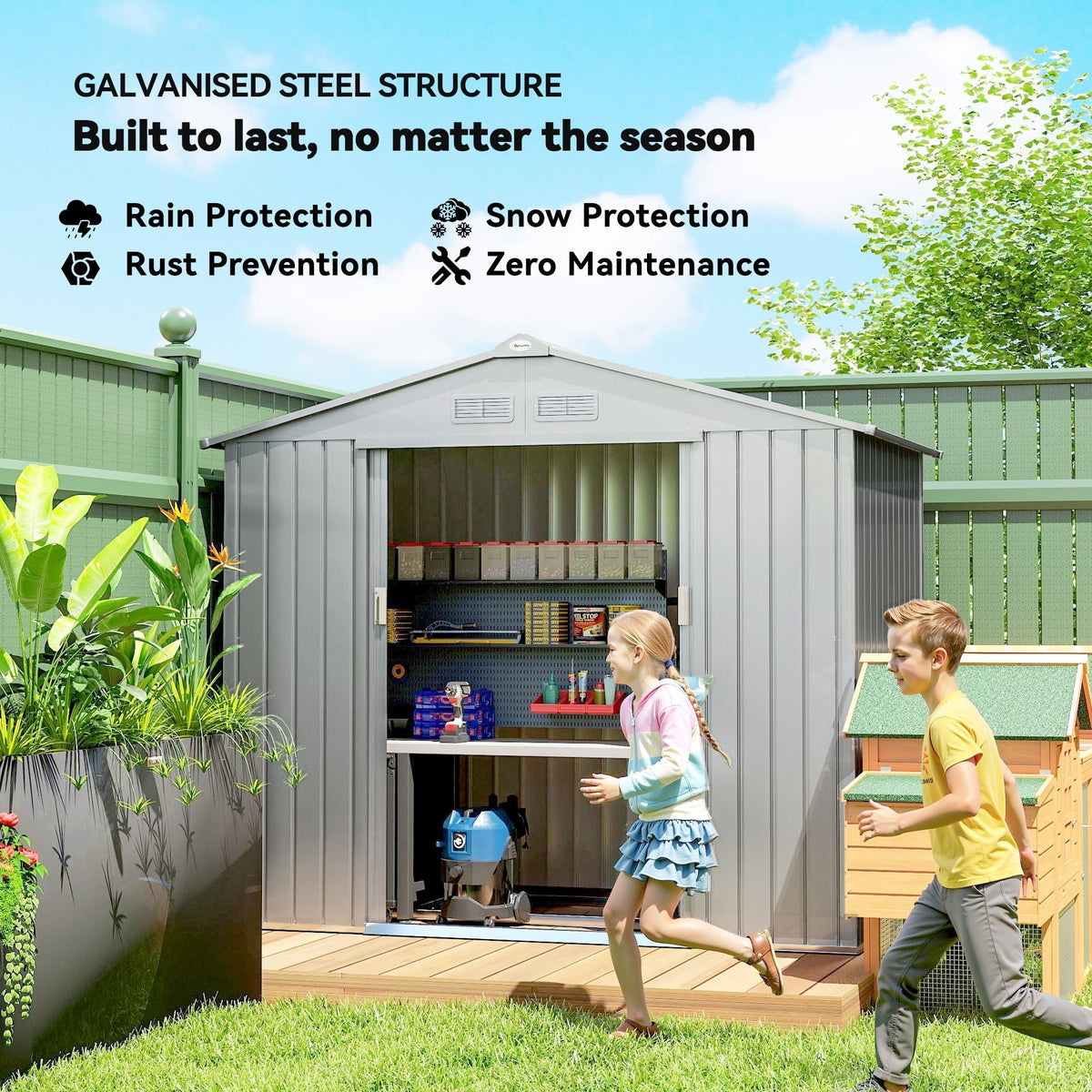 Outsunny 7 x 4ft Lockable Metal Garden Tool Storage Shed Storage - Light Grey - SGP Garden Ltd