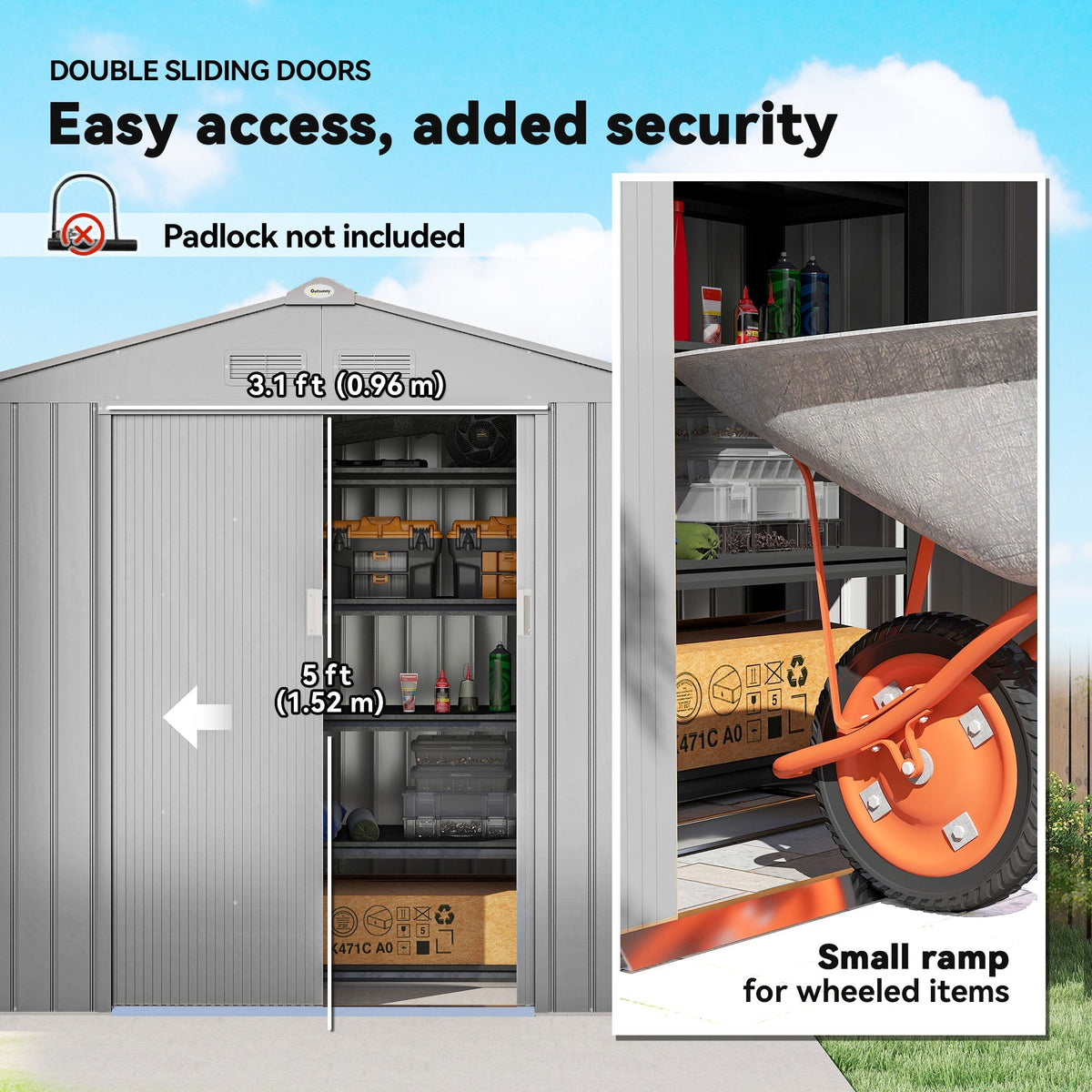 Outsunny 7 x 4ft Lockable Metal Garden Tool Storage Shed Storage - Light Grey - SGP Garden Ltd