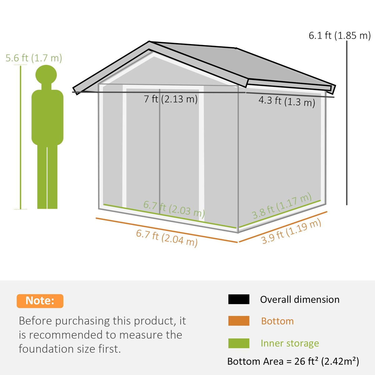 Outsunny 7 x 4ft Metal Garden Shed, Outdoor Storage Tool House with Ventilation Slots, Foundation Kit and Lockable Double Doors, Dark Grey - SGP Garden Ltd