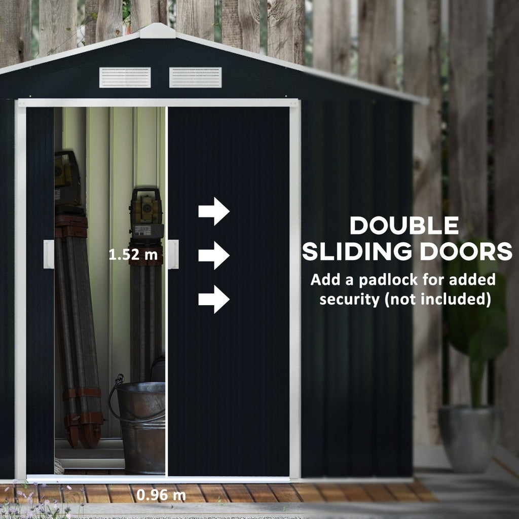 Outsunny 7 x 4ft Metal Garden Shed, Outdoor Storage Tool House with Ventilation Slots, Foundation Kit and Lockable Double Doors, Dark Grey - SGP Garden Ltd