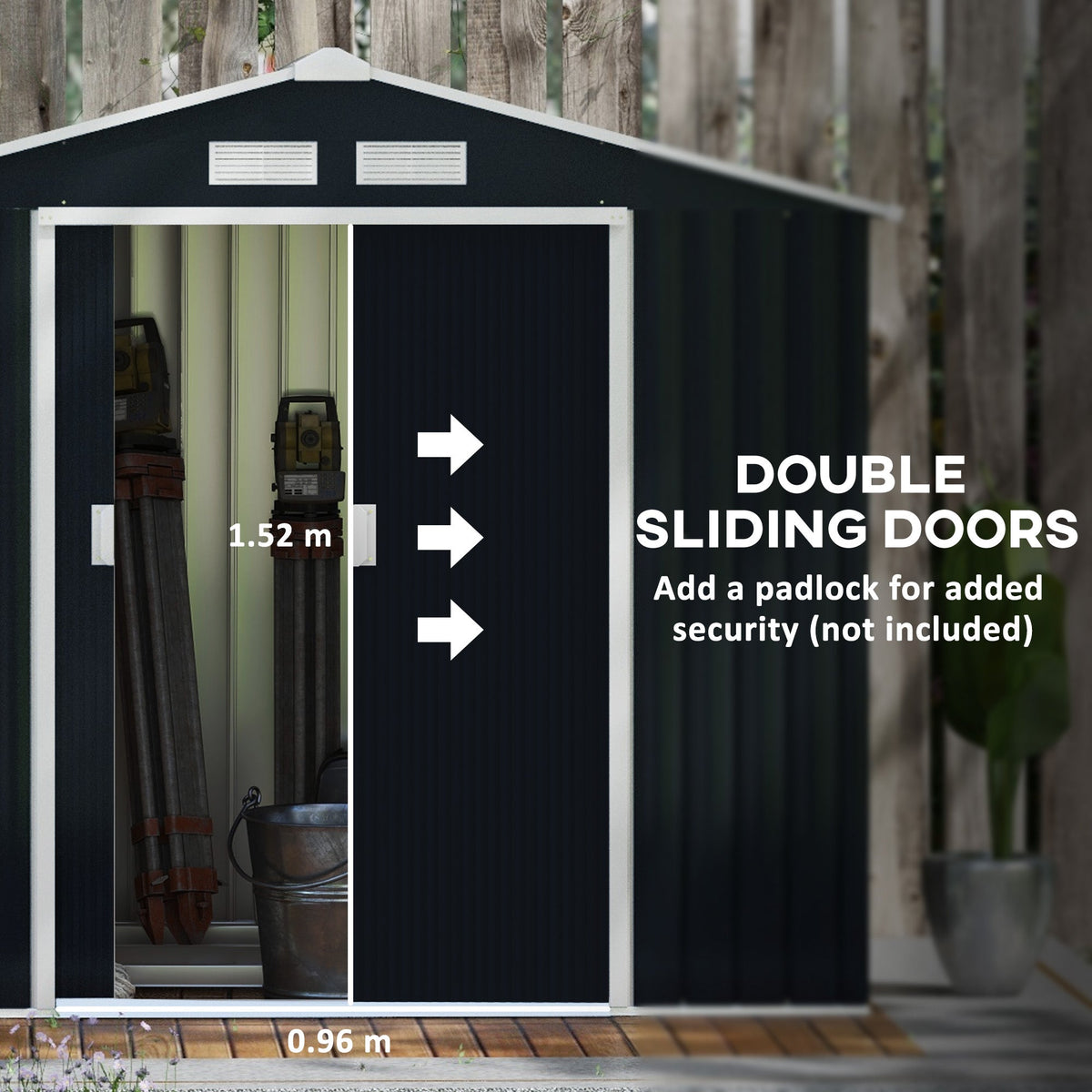 Outsunny 7 x 4ft Metal Garden Shed, Outdoor Storage Tool House with Ventilation Slots, Foundation Kit and Lockable Double Doors, Dark Grey - SGP Garden Ltd