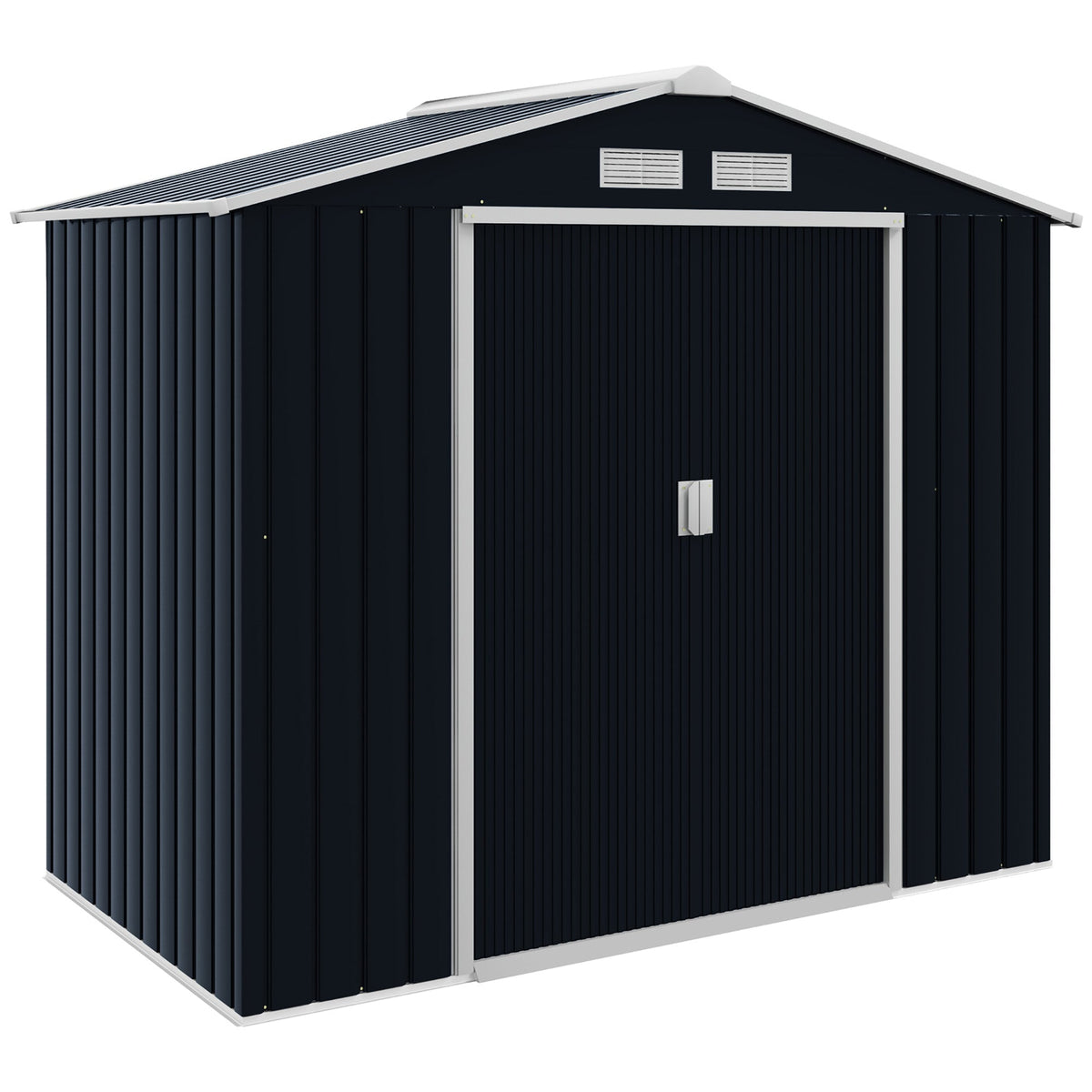Outsunny 7 x 4ft Metal Garden Shed, Outdoor Storage Tool House with Ventilation Slots, Foundation Kit and Lockable Double Doors, Dark Grey - SGP Garden Ltd