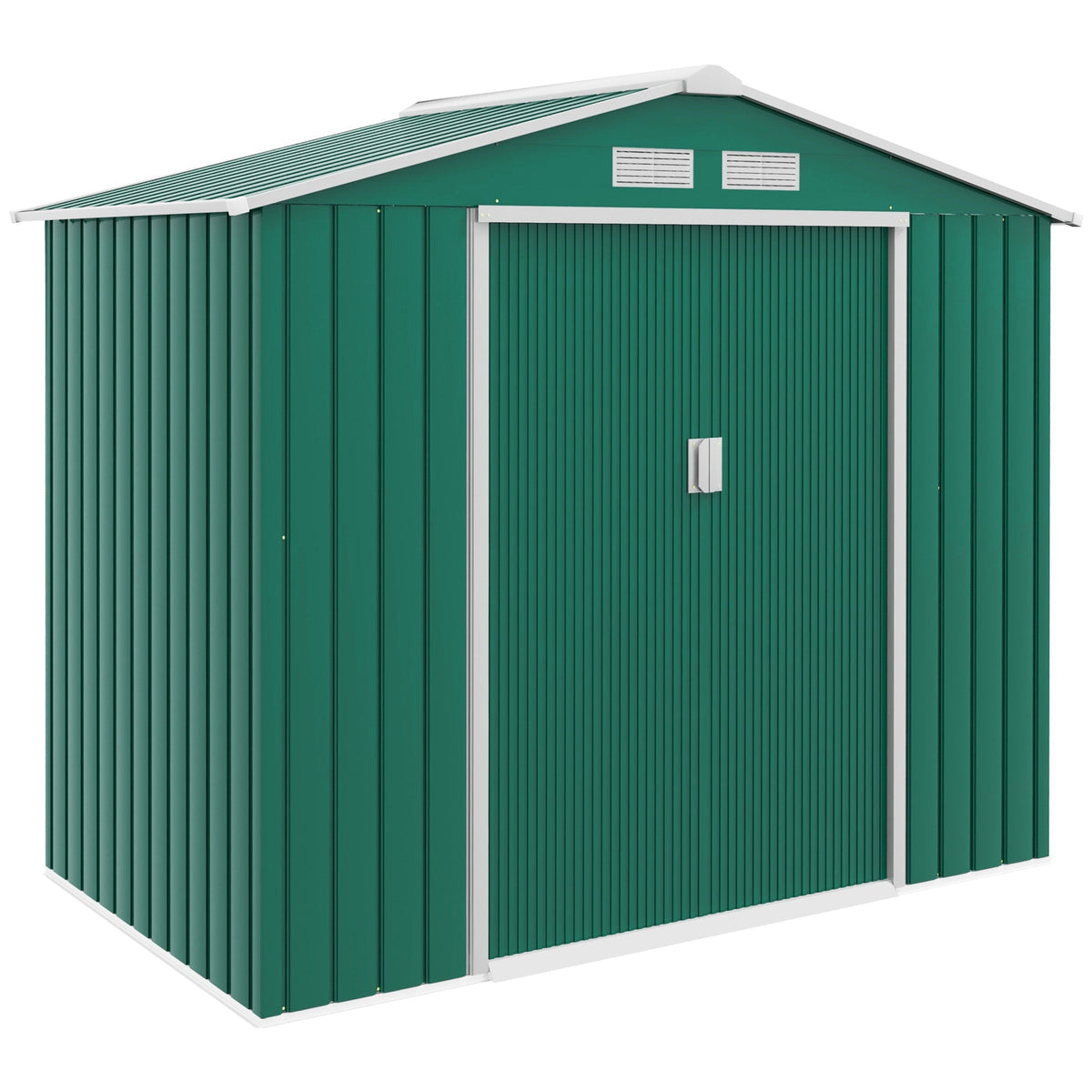 Outsunny 7 x 4ft Metal Garden Shed, Outdoor Storage Tool House with Ventilation Slots, Foundation Kit and Lockable Double Doors, Green - SGP Garden Ltd