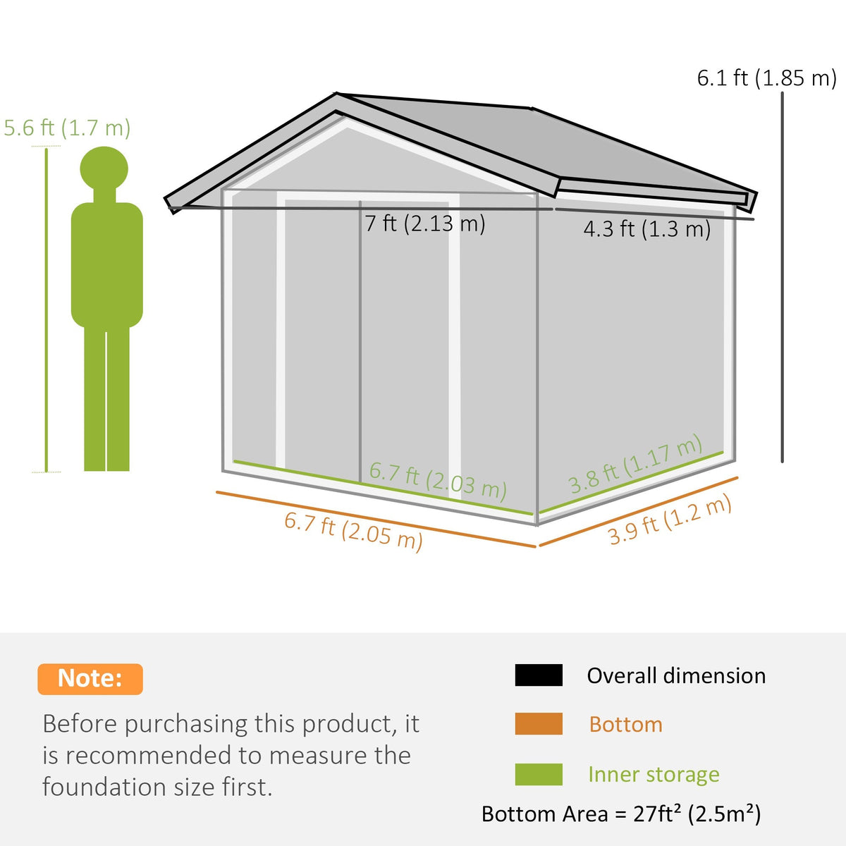 Outsunny 7 x 4ft Metal Garden Shed, Outdoor Storage Tool House with Ventilation Slots, Foundation Kit and Lockable Double Doors, Light Green - SGP Garden Ltd