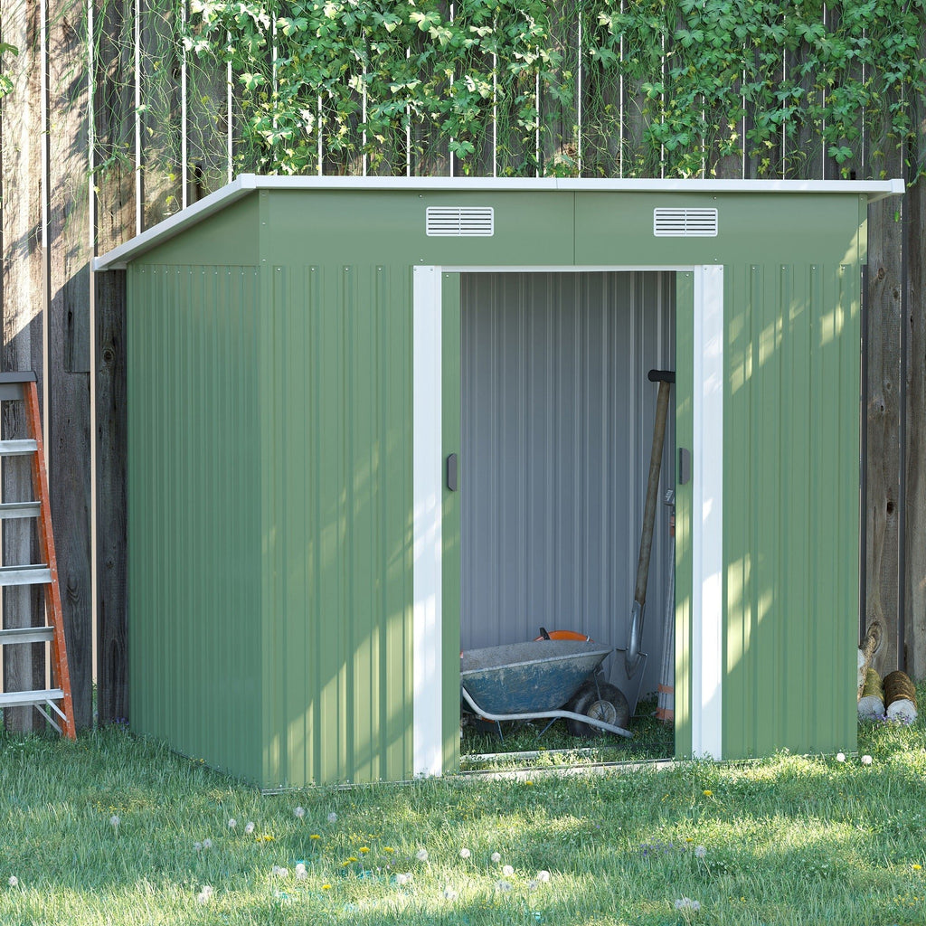 Outsunny 7 x 4ft Outdoor Garden Metal Storage Shed, Tool Storage Box for Backyard, Patio and Lawn, Light Green - SGP Garden Ltd