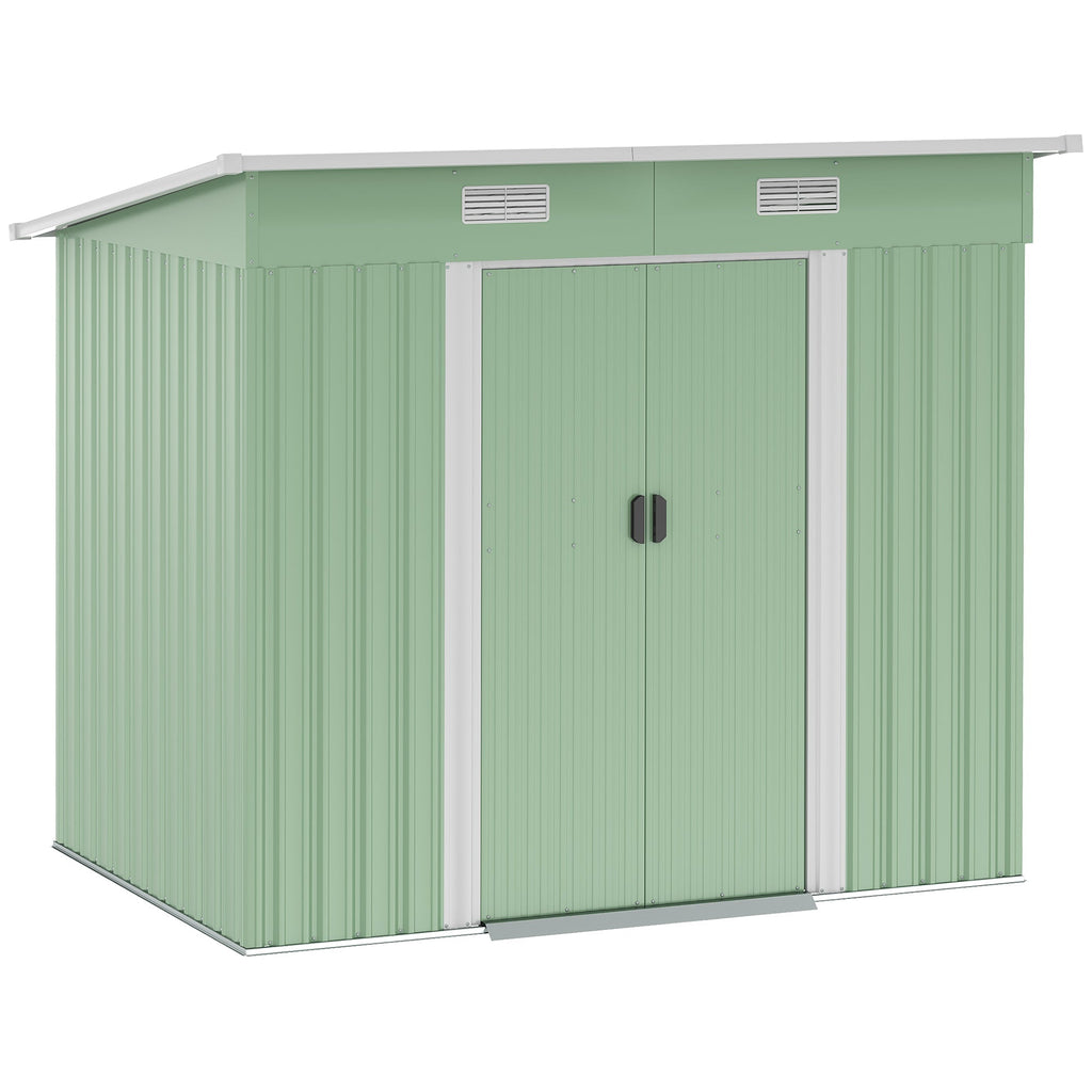 Outsunny 7 x 4ft Outdoor Garden Metal Storage Shed, Tool Storage Box for Backyard, Patio and Lawn, Light Green - SGP Garden Ltd