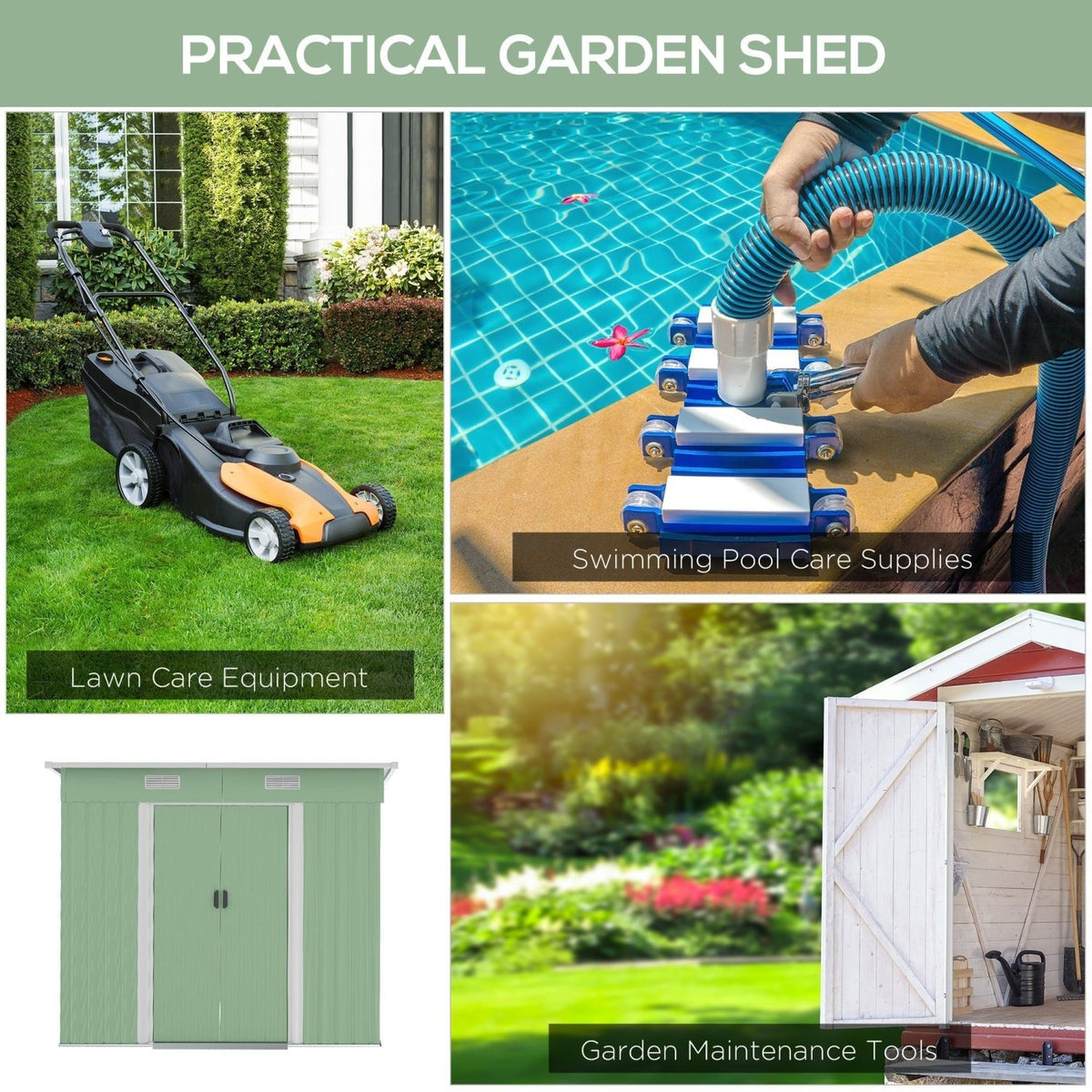 Outsunny 7 x 4ft Outdoor Garden Metal Storage Shed, Tool Storage Box for Backyard, Patio and Lawn, Light Green - SGP Garden Ltd