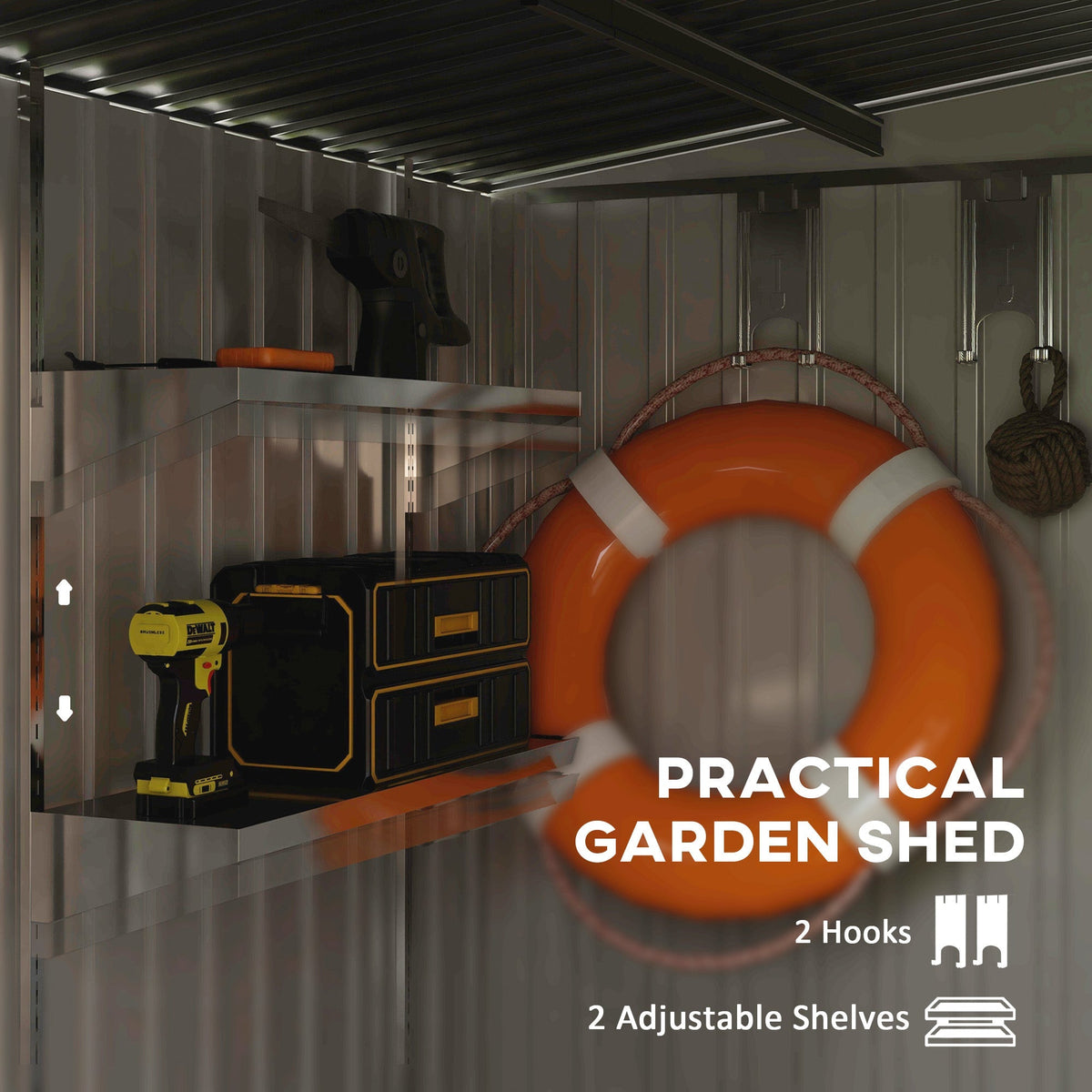 Outsunny 7 x 5ft Galvanised Metal Shed, with Sliding Door - Dark Grey - SGP Garden Ltd