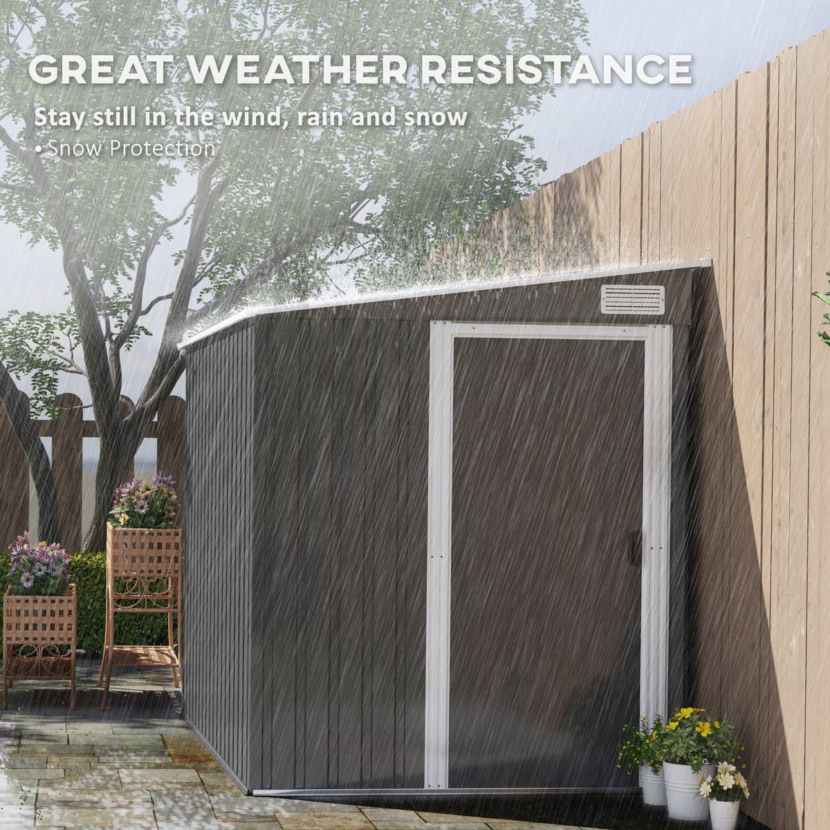 Outsunny 7 x 5ft Galvanised Metal Shed, with Sliding Door - Dark Grey - SGP Garden Ltd