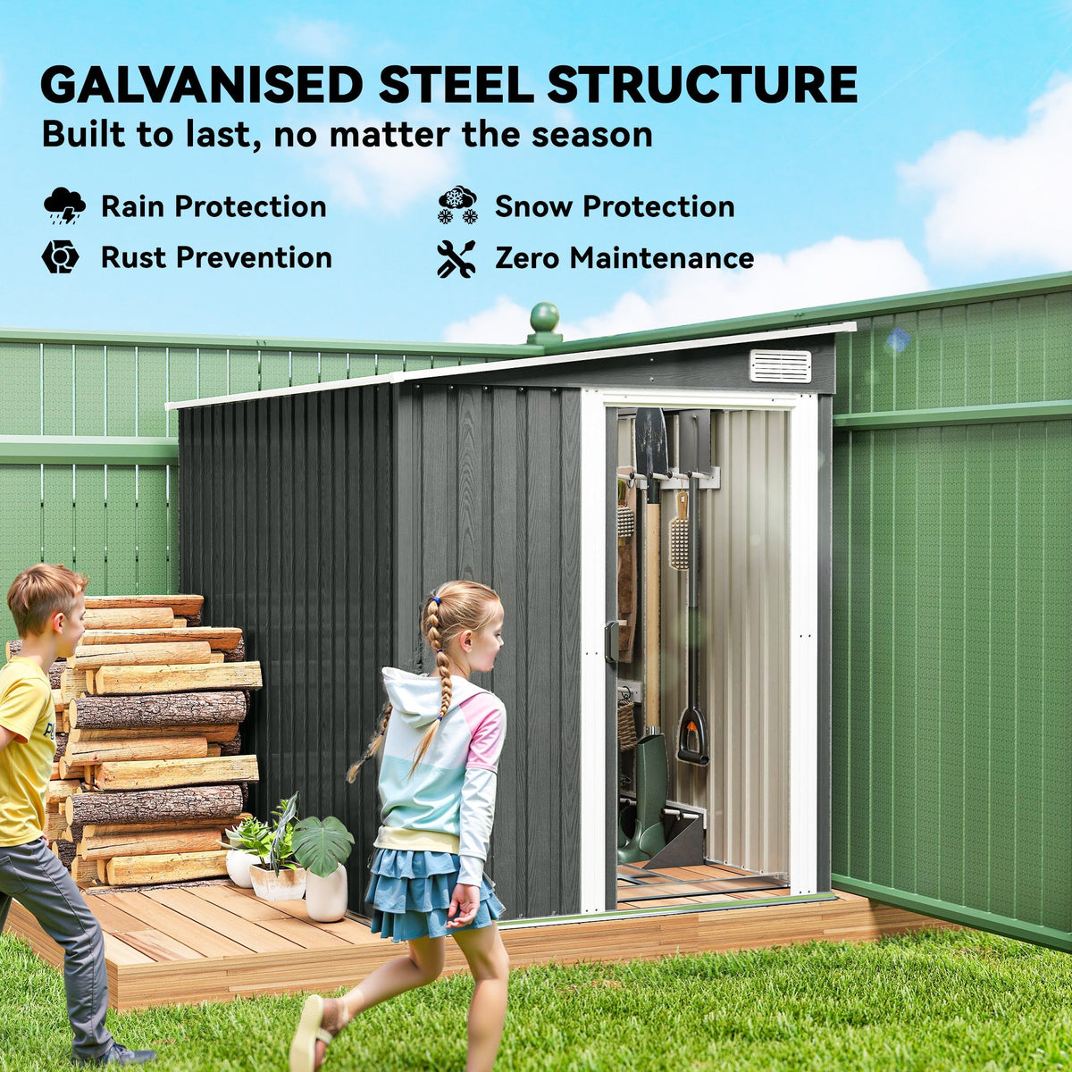 Outsunny 7 x 5ft Galvanised Metal Shed, with Sliding Door - Light Grey - SGP Garden Ltd